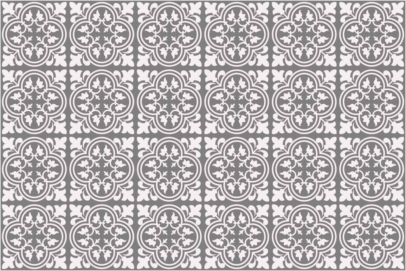 Walplus Wt1539 - Cement Antique Floral Tulip Pattern Tiles Wall Stickers Set 2 15Cm 24Pcs Cement Antique Floral Tulip Mosaic Wall Tile Stickers Peel And Stick Backsplash Self-Adhesive Vinyl Decals Home Decor Splashbacks Spring Easter Decoration Tile Paint Stick On Tiles