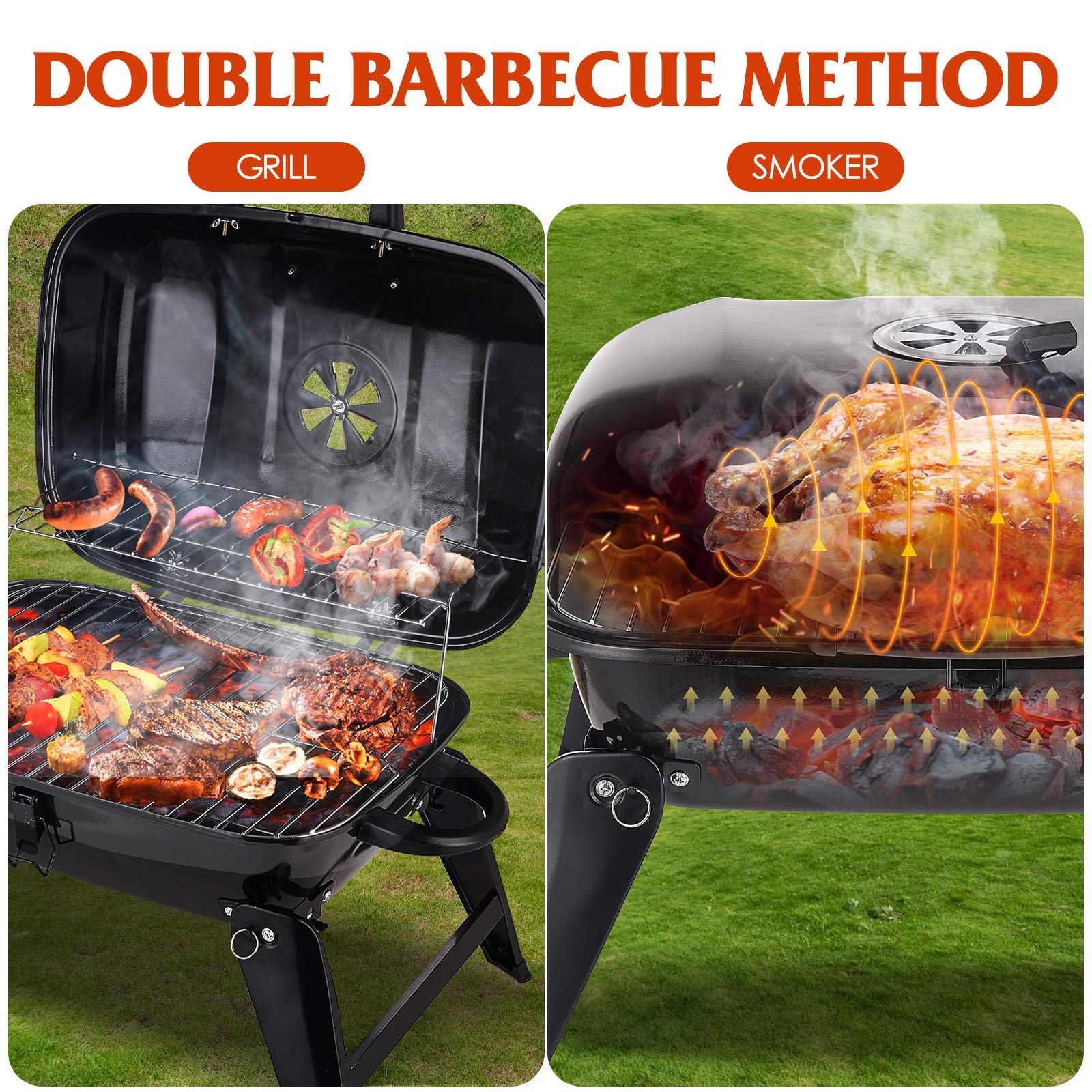 Parrilla de carbón portátil para barbacoa con tapa, parrilla de mesa plegable para acampar y cocinar al aire libre, 18 pulgadas