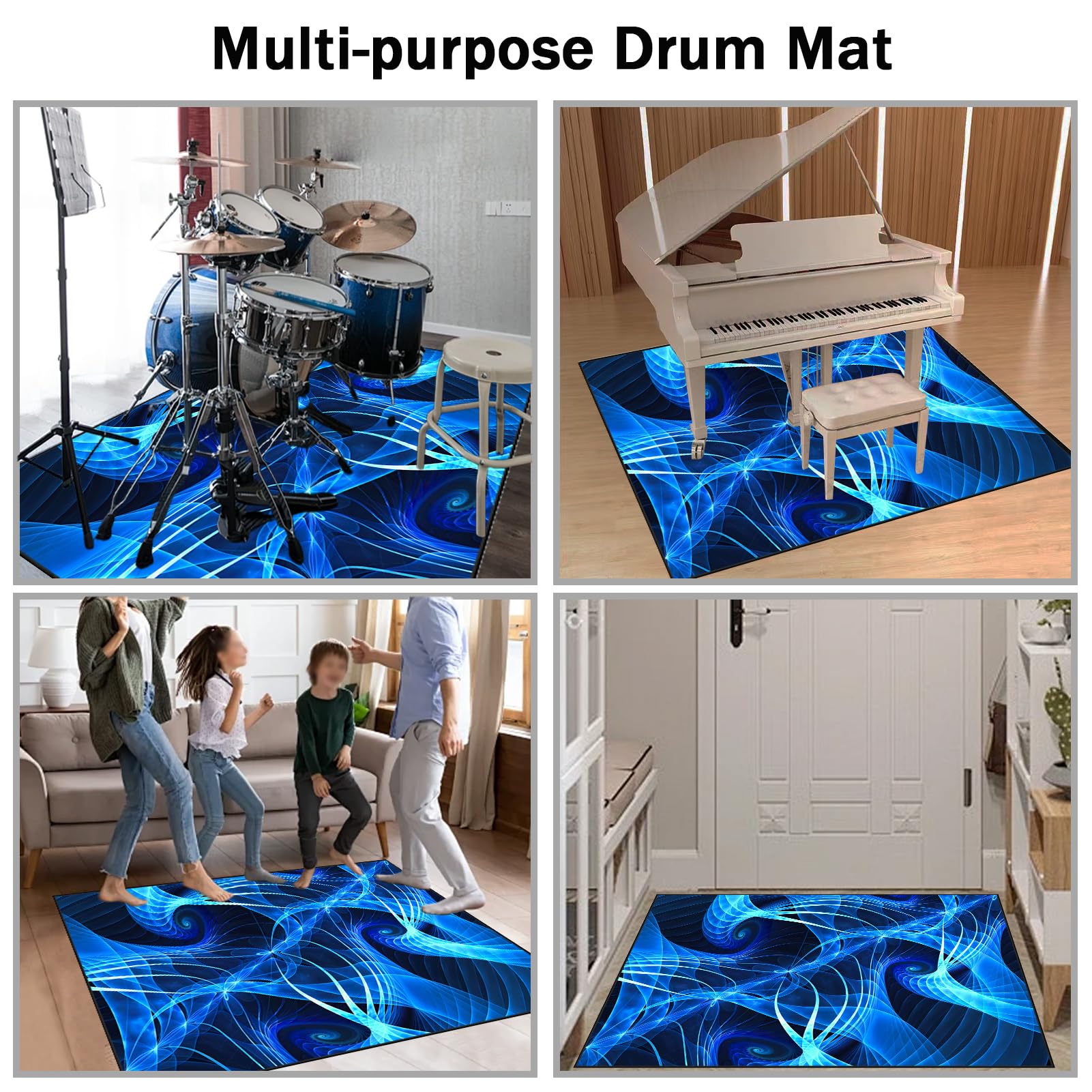 Tappetino Insonorizzato Batteria Drum Tappetino per Batteria e Percussioni Tappeto a Tamburo Tappeto per Batteria Elettrica Tappeto per Batteria Acustica Tappeto Antiscivolo Batteria 230 x 180 cm