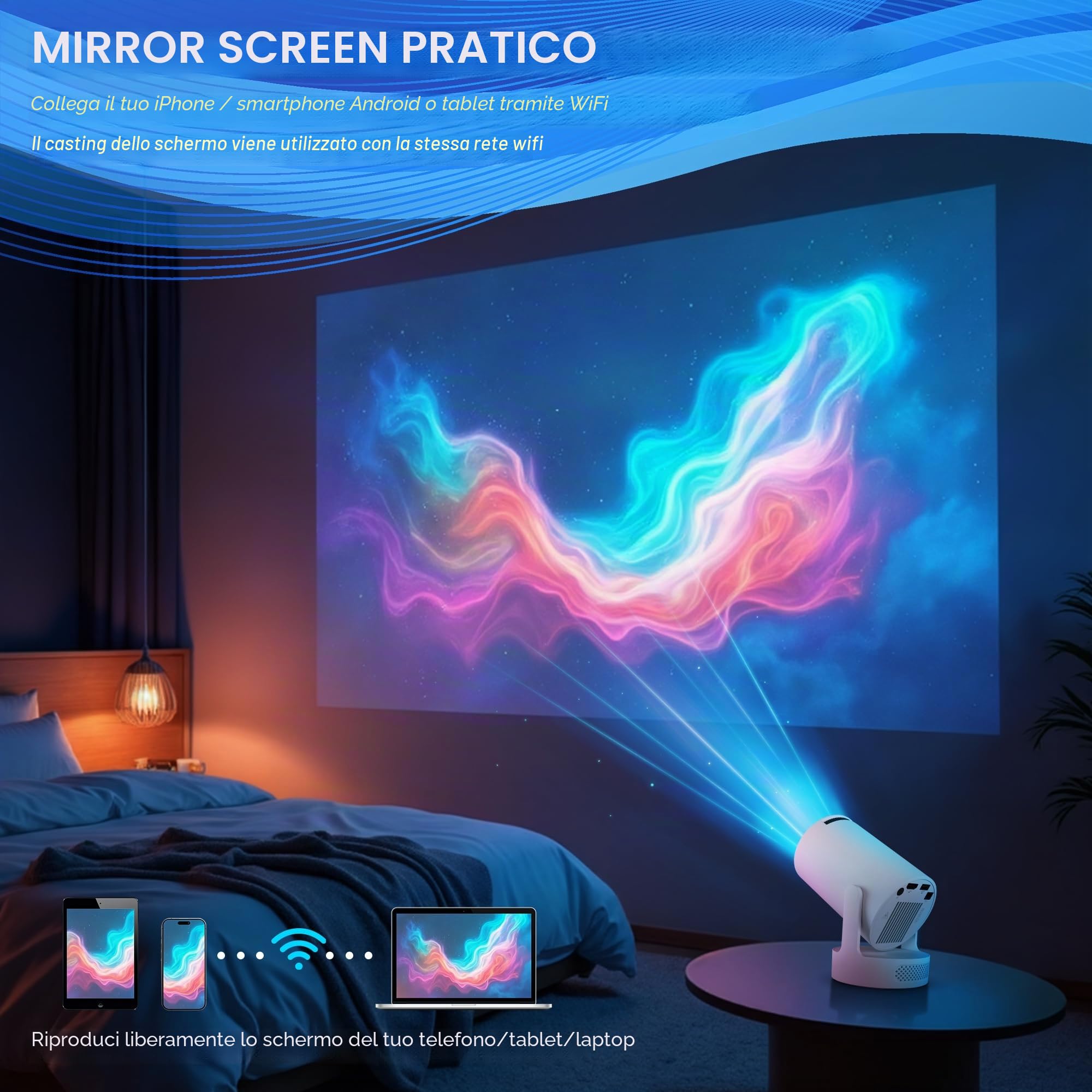 Mini videoproiettore 4K Android 11 WiFi 6/BT 5.4 per telefono PC portatile HDMI Home Cinema Certificato Netflix (HY300ultra)