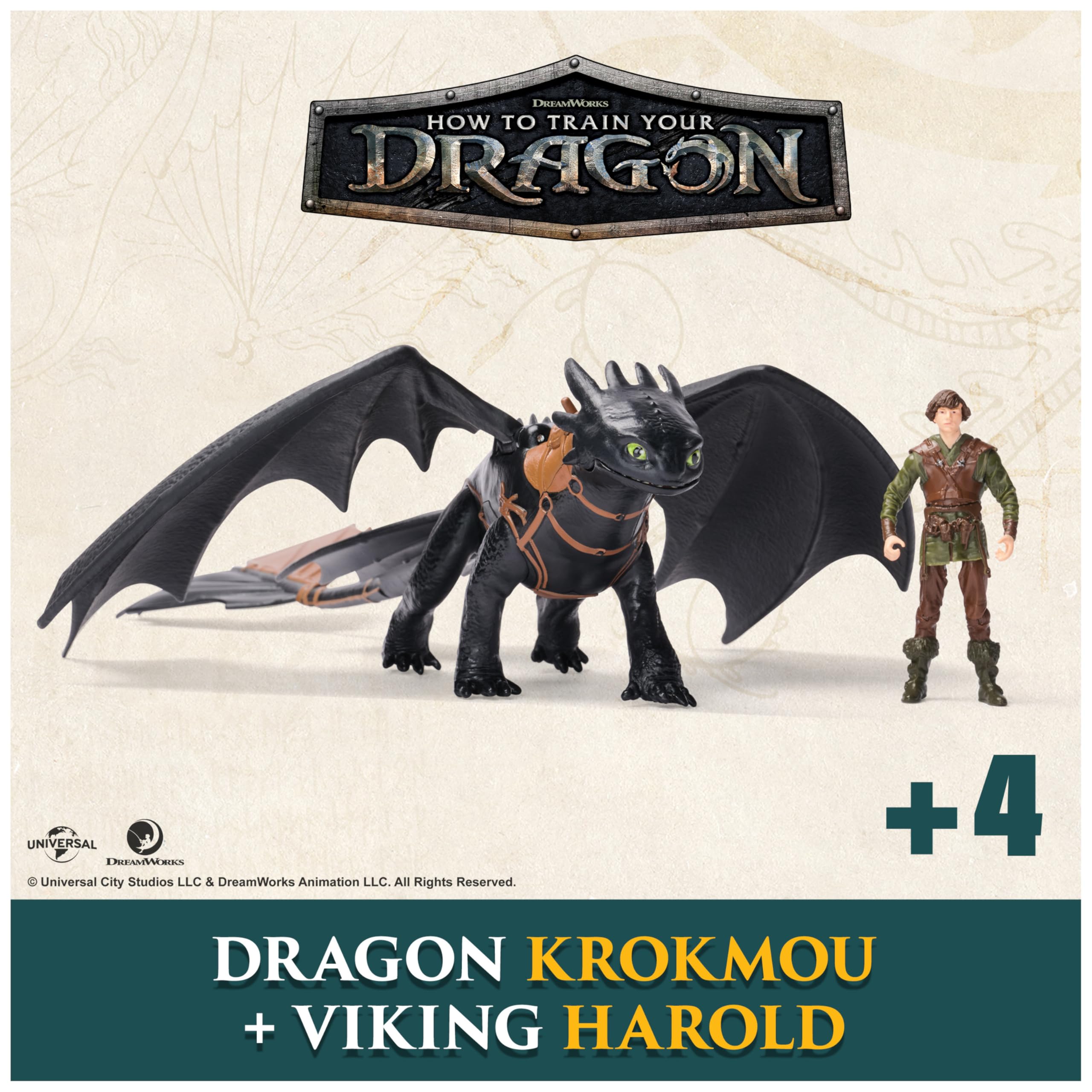 Dreamworks Dragons - Figurine Dragon Krokmou + Viking Harold - Figurine Articulée Krokmou 25 Cm Et Son Dresseur 10 Cm - Cadeau Enfant - Jouet Enfant 4 Ans Et + Inspiré Du Film How To Train Your Dragon