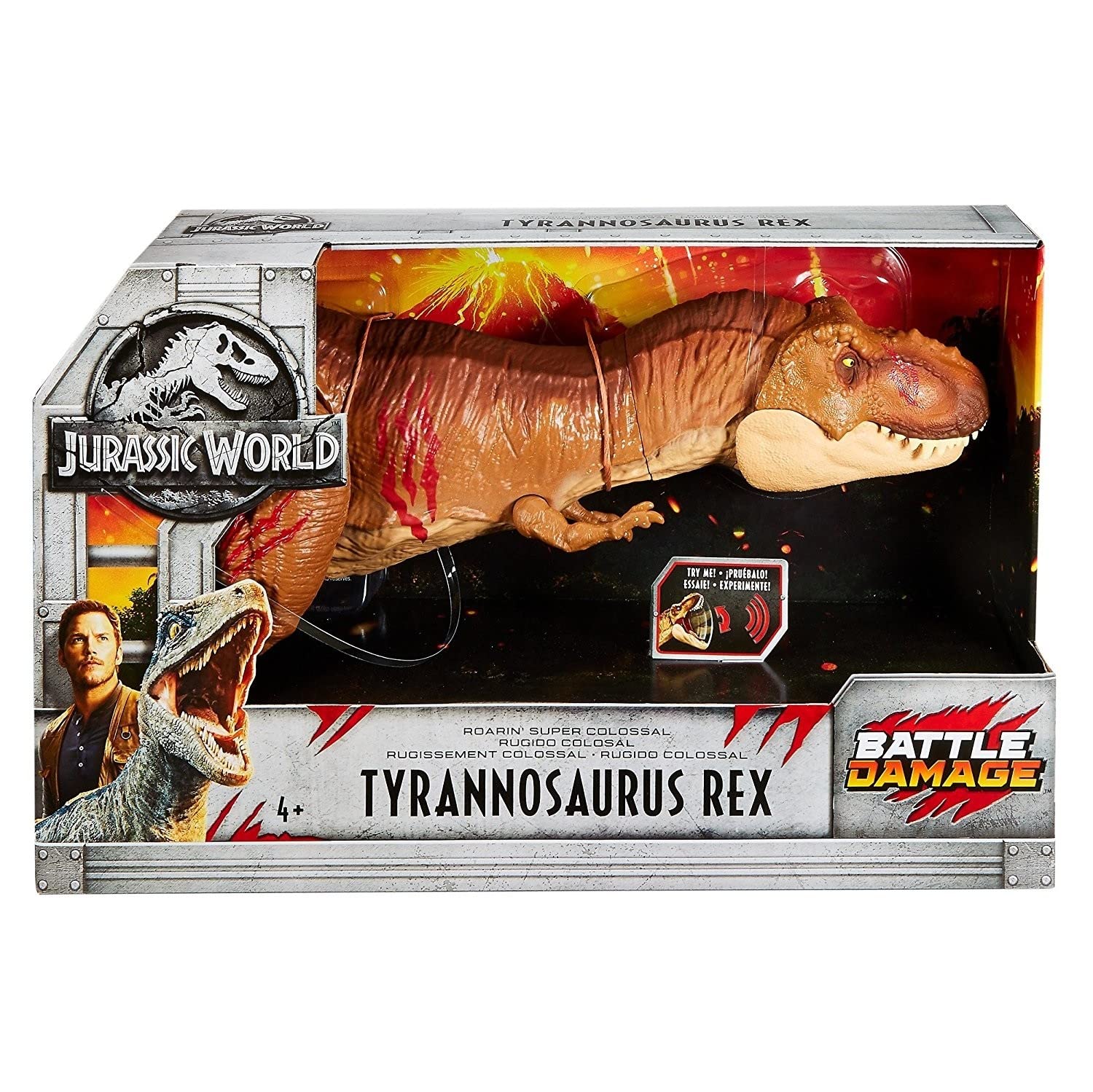 JURASSIC WORLD BATTLE DAMAGE ROARIN' SUPER COLOSSAL TYRANNOSAURUS REX Figure