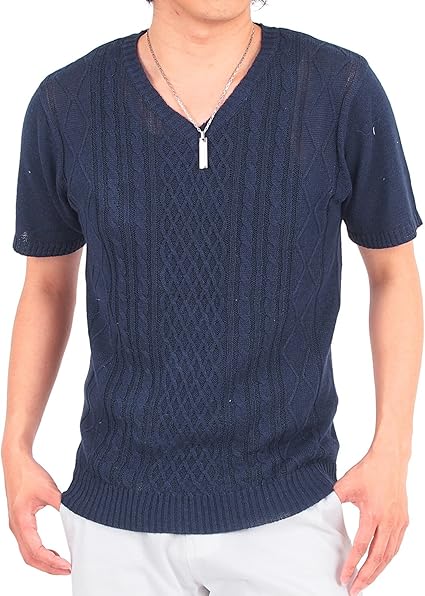 Amazon トップイズム サマーニット メンズ 半袖 綿麻 Vネック ニット カットソー Tシャツ カットソー 通販