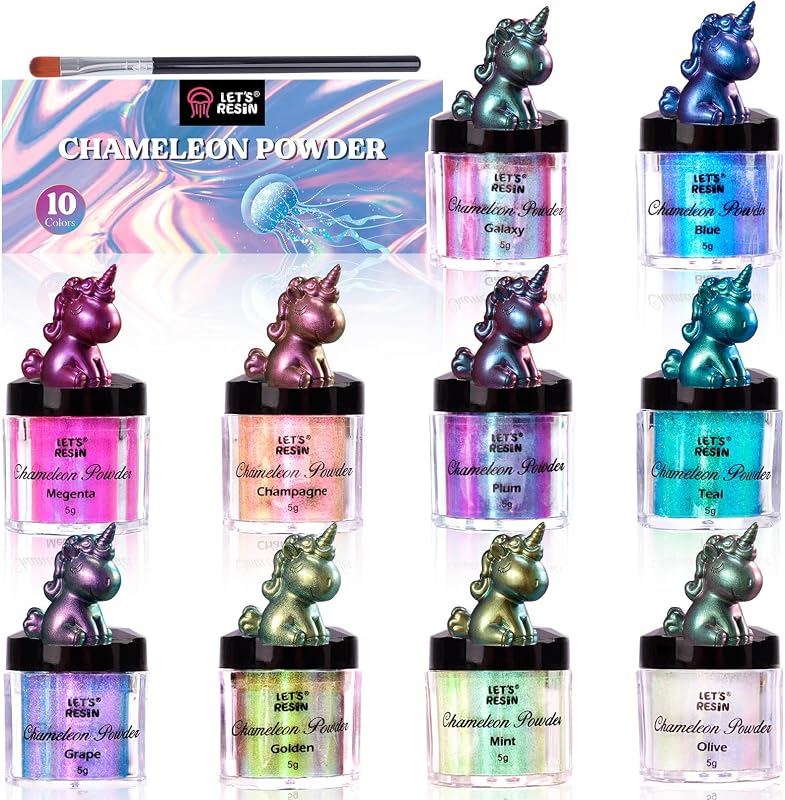 LET'S RESIN Polvo de mica camaleón, 10 * 5 g de polvo de mica con cambio de color | Para resina epoxi/vaso, polvos de pigmento cromado que cambian de color saturado para pintura, limo, uñas