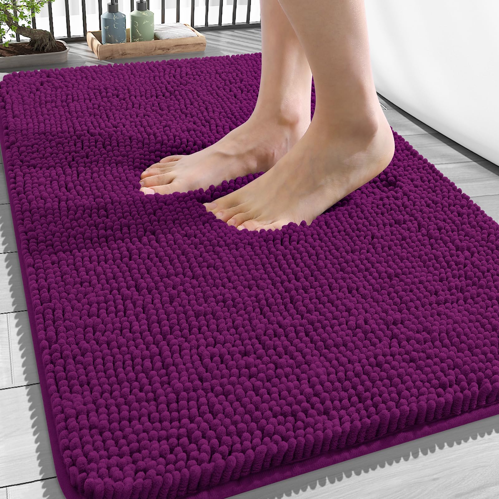OLANLY Bathroom Rugs 34x21, Extra Soft Absorbent Chenille Bath Rugs | Purple, Quick-Drying Rubber Backing, Machine Washable Bath Mat for Bathroom Floor, Tub and Shower, Home Decor Accessories