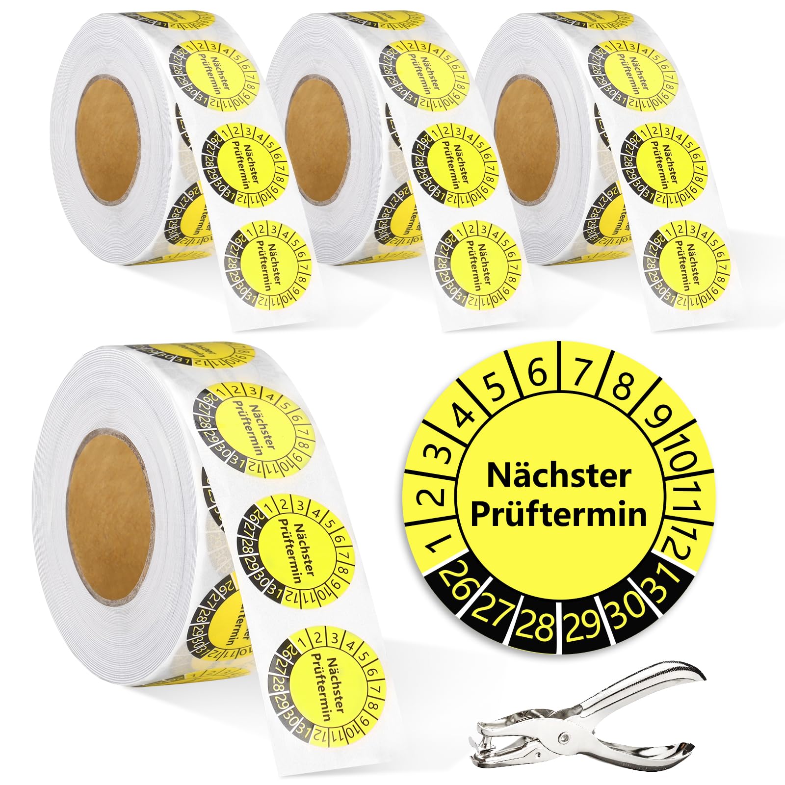 2000 sztuk plakietek kontrolnych 20 mm naklejki kontrolne 2026-2031, data następnego testu, naklejki na rolce folii winylowej, szczypce do dziurkowania, do papieru, plakietki, samoprzylepne, do