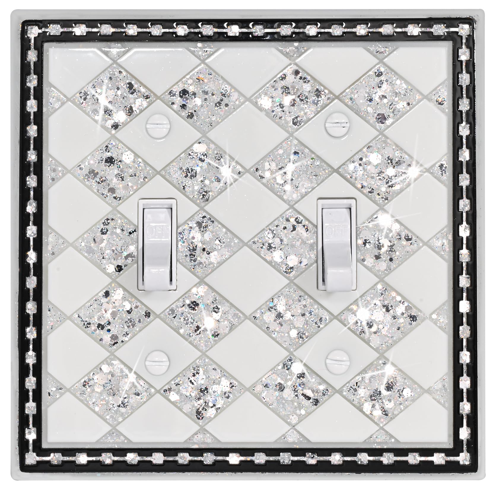 YNQIZKI Light Switch Cover Plate,Silver Sparkle 2 Gang Wall