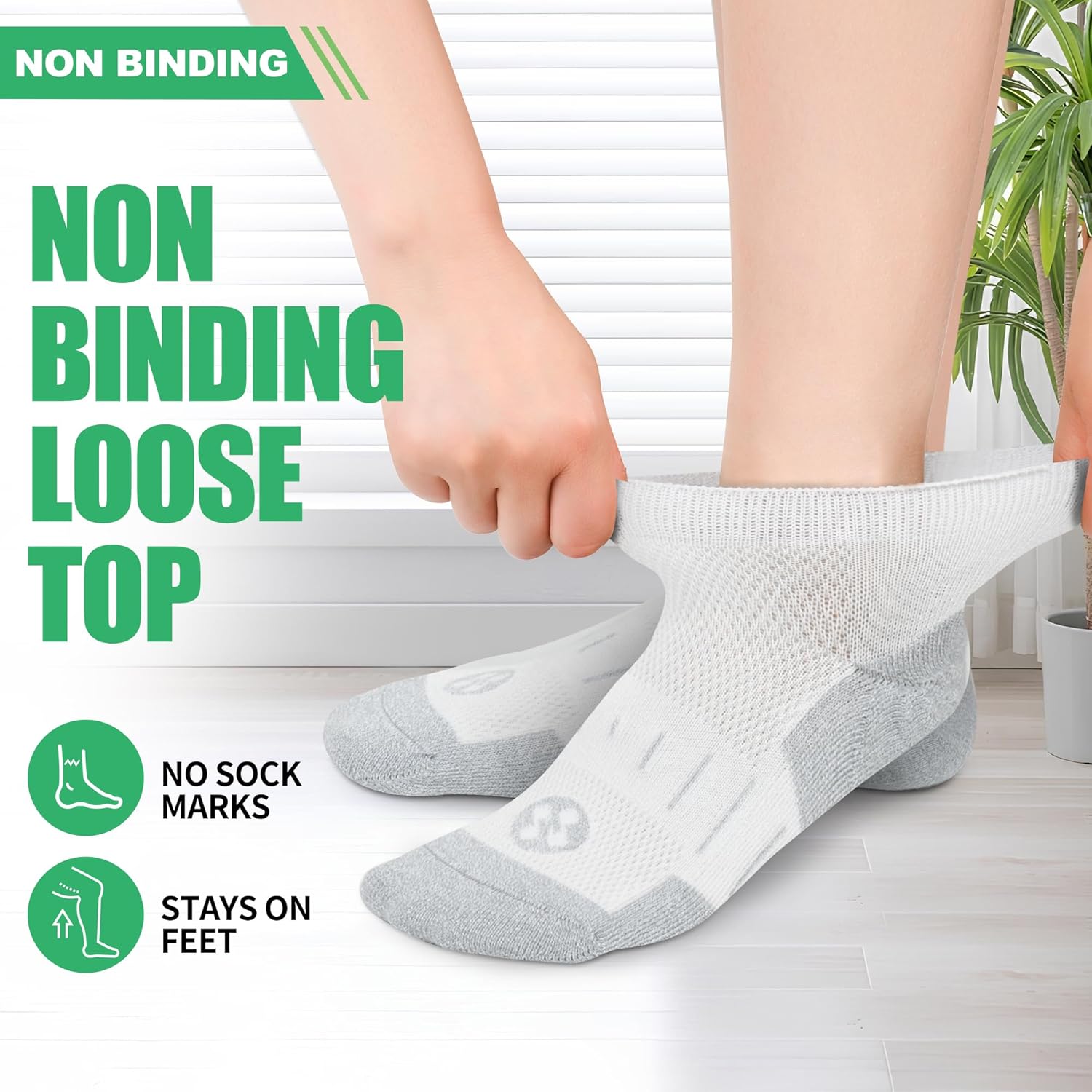 Nonlut Diabetic Socks for Men,6 Pairs Low Cut Neuropathy Mens Diabetic Socks 9-11/10-13(White-Medium) - Image 2