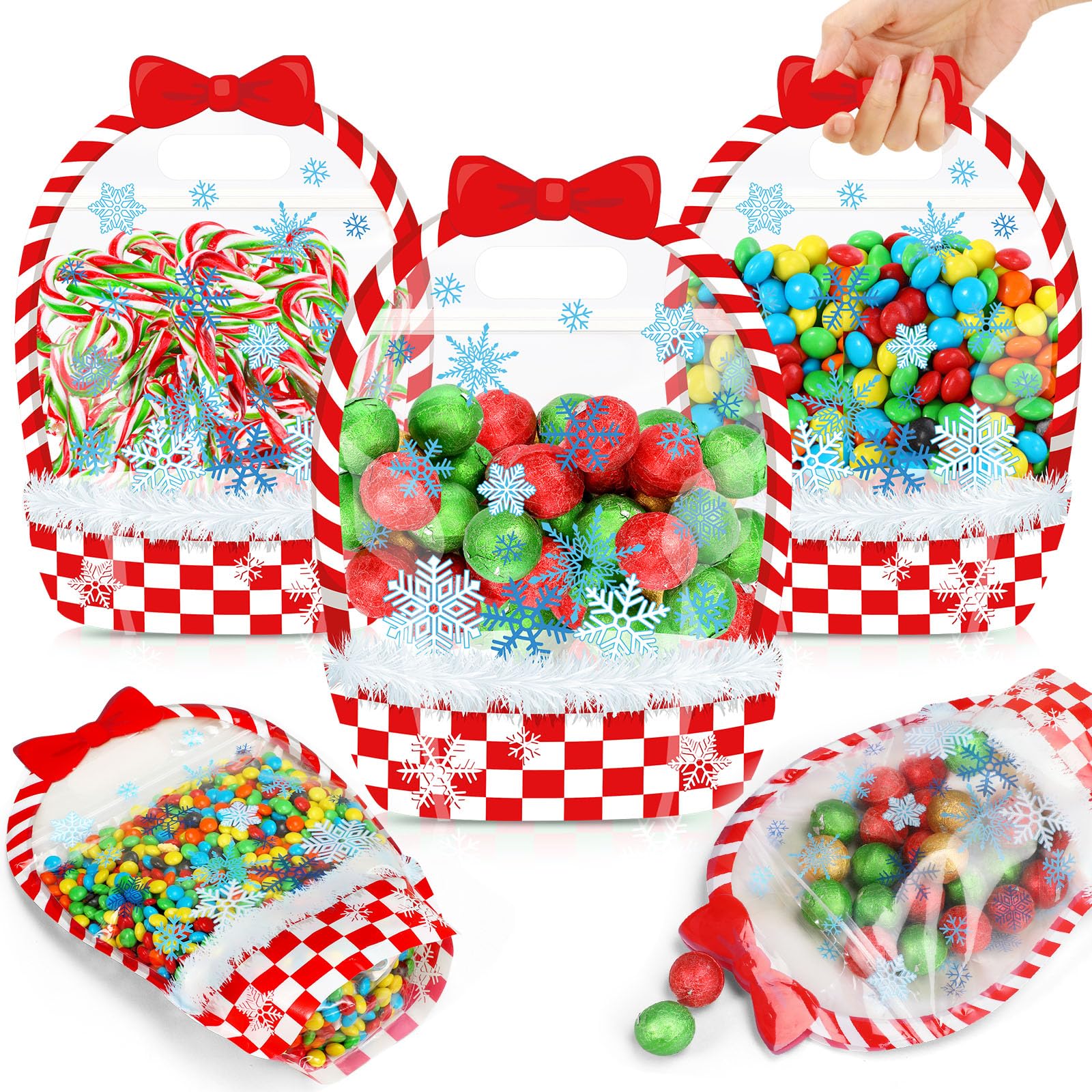 Fuutreo 50 Pcs Winter Gift Bags, Clear Snowflake Resealable Plastic Pouches — image 1