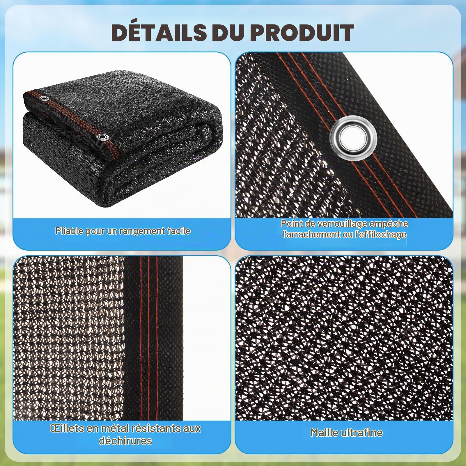 Bâche de Protection en Maille pour Piscine Hors Sol pour Attraper Les Feuilles en Hiver – Filet de sécurité en Maille pour Piscine de 5,5 m – Pare-Soleil de Jardin Noir avec œillets