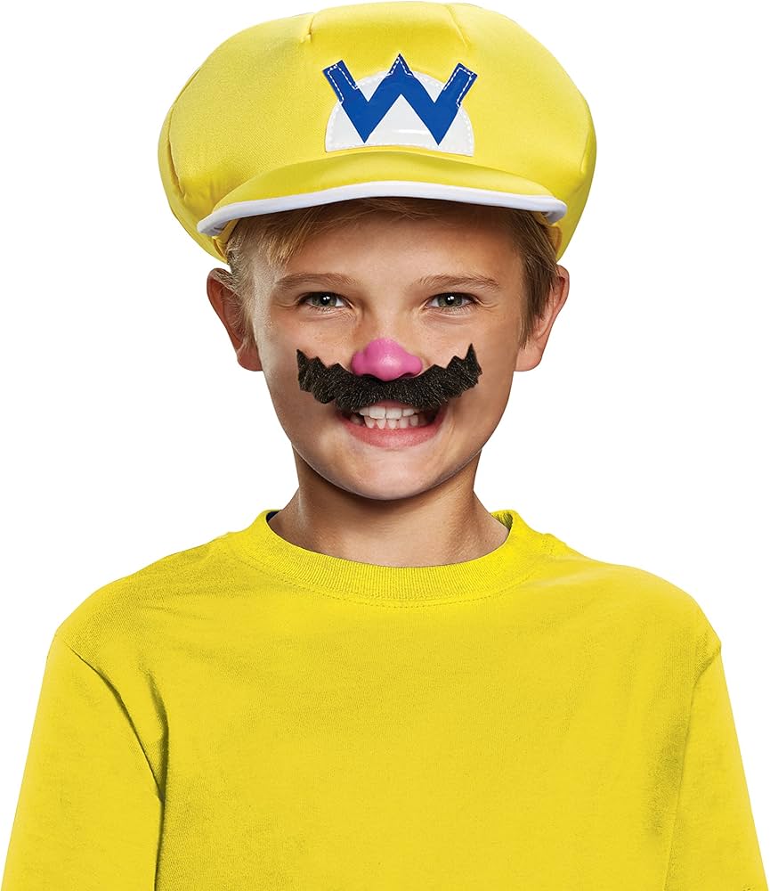 Wario Super Mario Bros. Nintendo Child Hat & Mustache, One Size