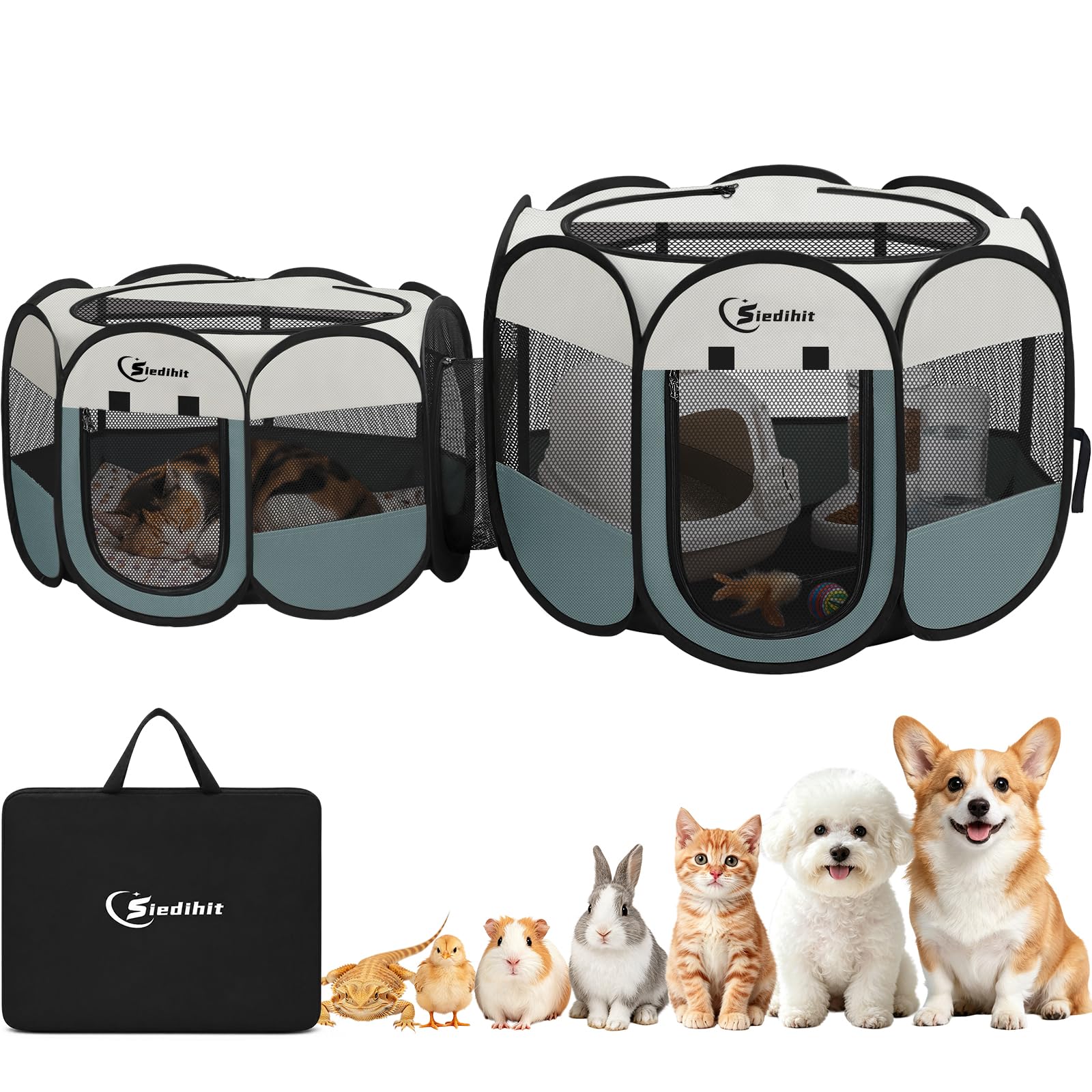 Dog Cat Playpen 2-in-1 Indoor Outdoor for Puppy Pet Recovery After Surgery