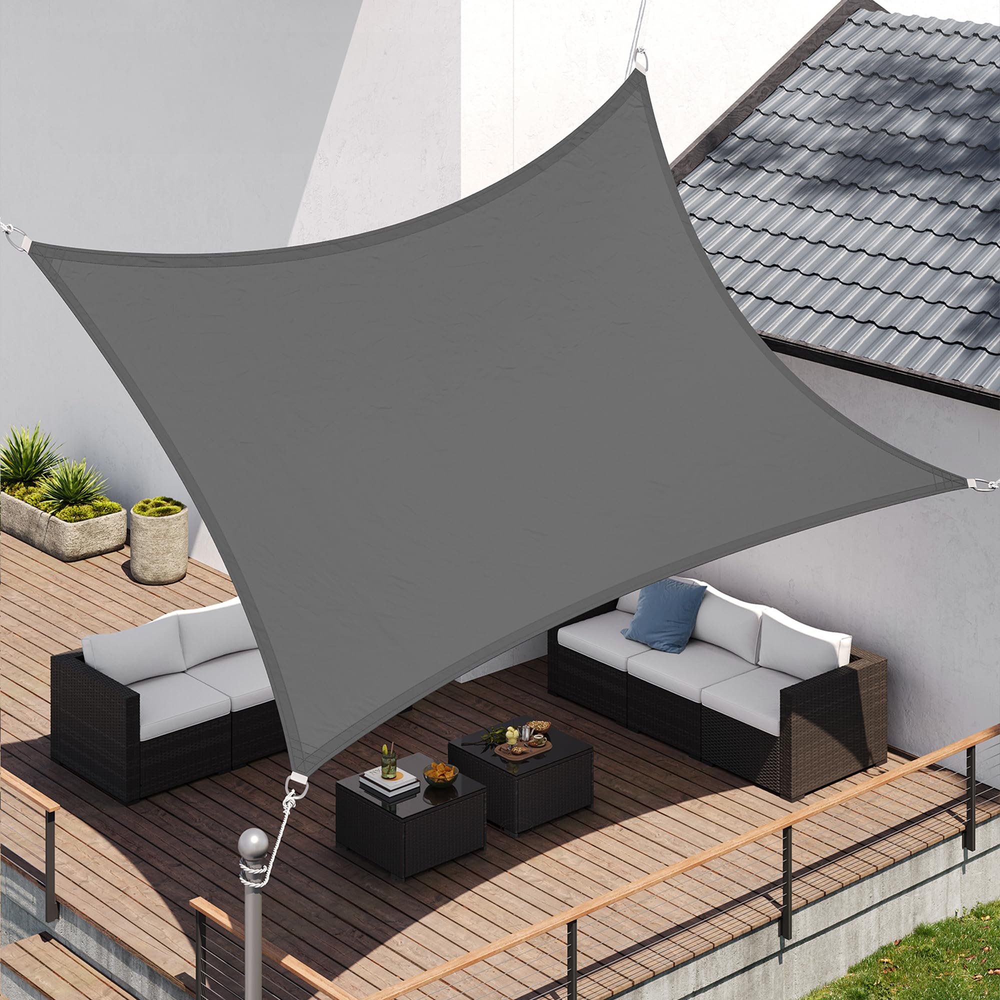 SONGMICS Sonnensegel 3 x 5 m, PES Polyester, wasserfest, UV-Schutz 93%