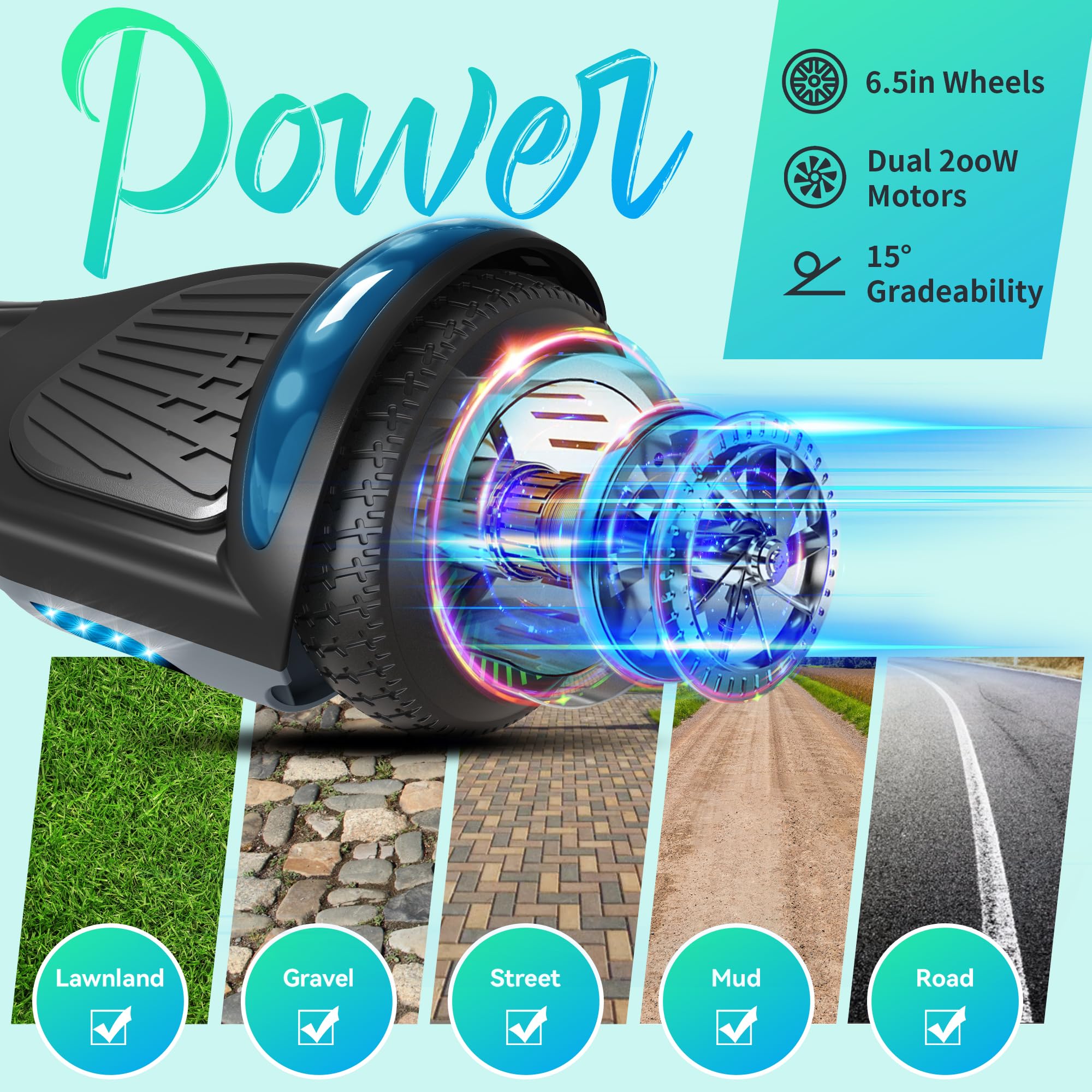 Hoverboard 6,5 Pouce LED Phare Bluetooth Cadeau Enfants