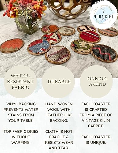 Miniatura 3 de Kilim - Juego de posavasos de tela, posavasos de tela, juego de posavasos de tela, Kilim turco auténtico, tela única, hechos a mano, posavasos