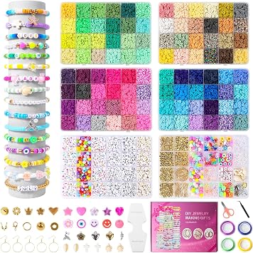 18000 Pcs Clay Beads Bracelet Making Kit 6 Boxes 96 Colors Friendship Jewelry Making kit Polymer Set with 1000 Letter Beads and 850 Charms Crafts