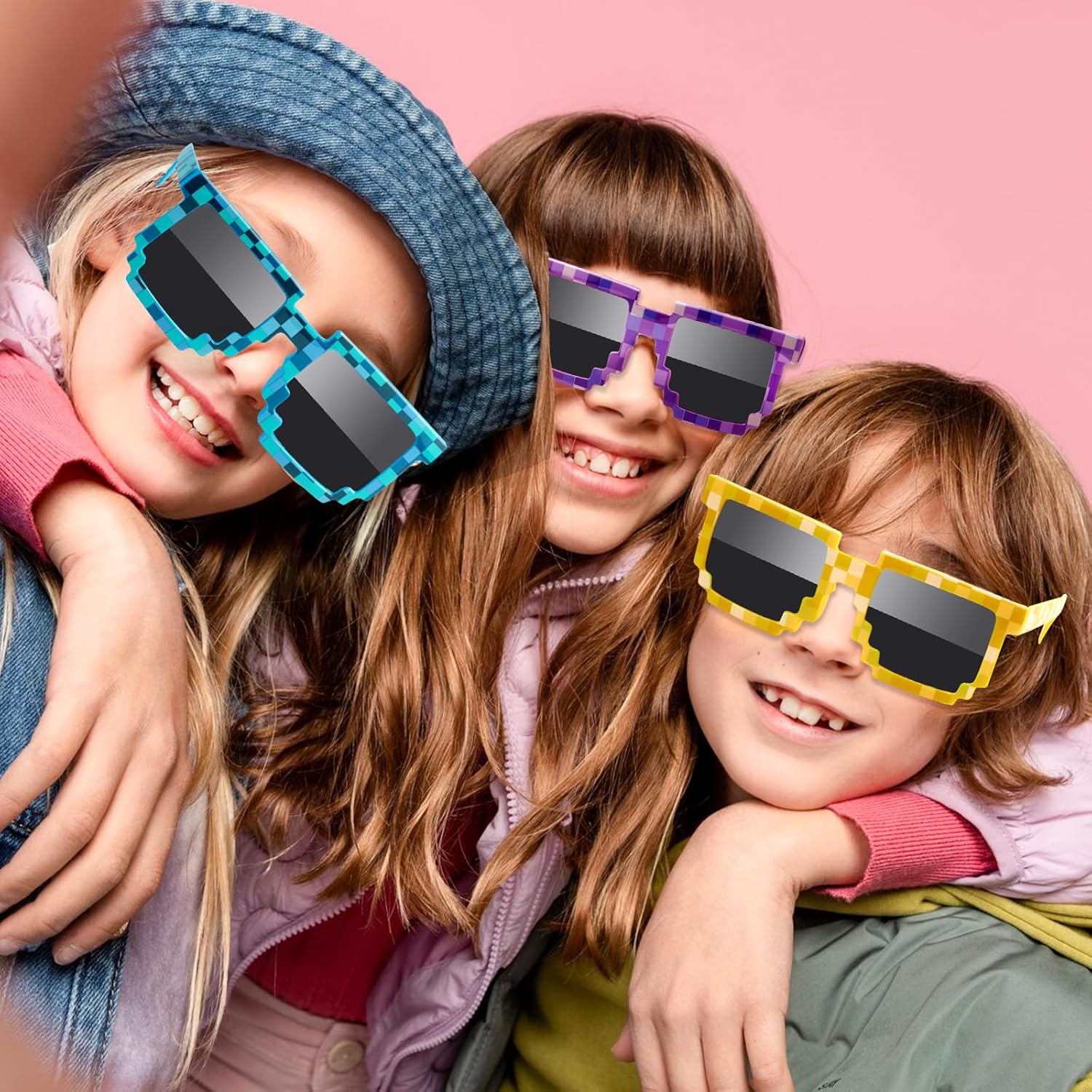 Pixel Sunglasses 12 Pairs Colorful Glasses for Kids and Adults, Party Favors for Birthdays and Game Events