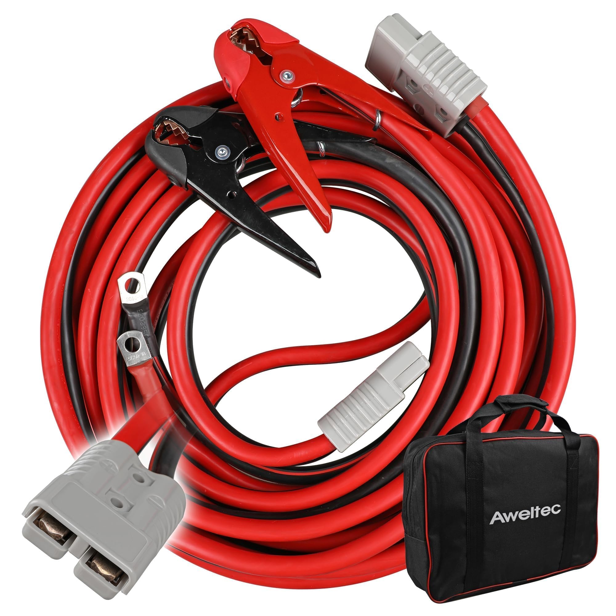 Cavi jumper da 9,1 m, 1 calibro, 800 A, cavi per batteria di avviamento con kit di installazione permanente e spina di connessione rapida, per SUV e camion con motori a benzina fino a 8 litri