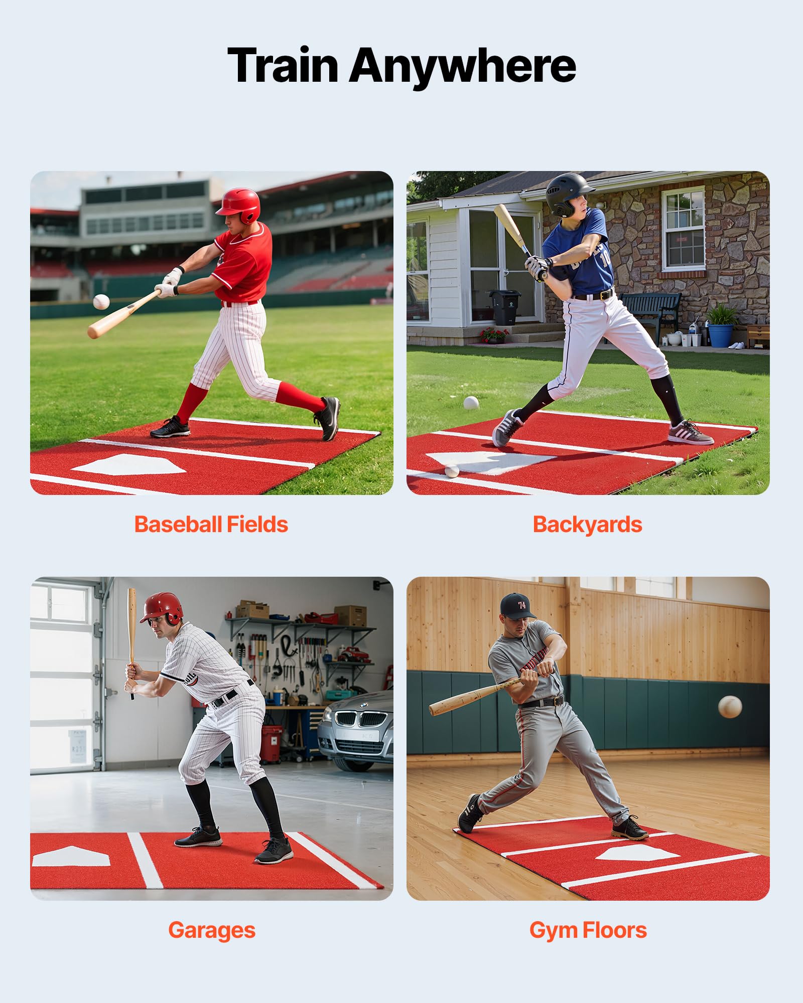 VEVOR Tapis de Frappe Baseball 300x116 cm Gazon Synthétique Anti-décoloration Entraînement Softball Rouge