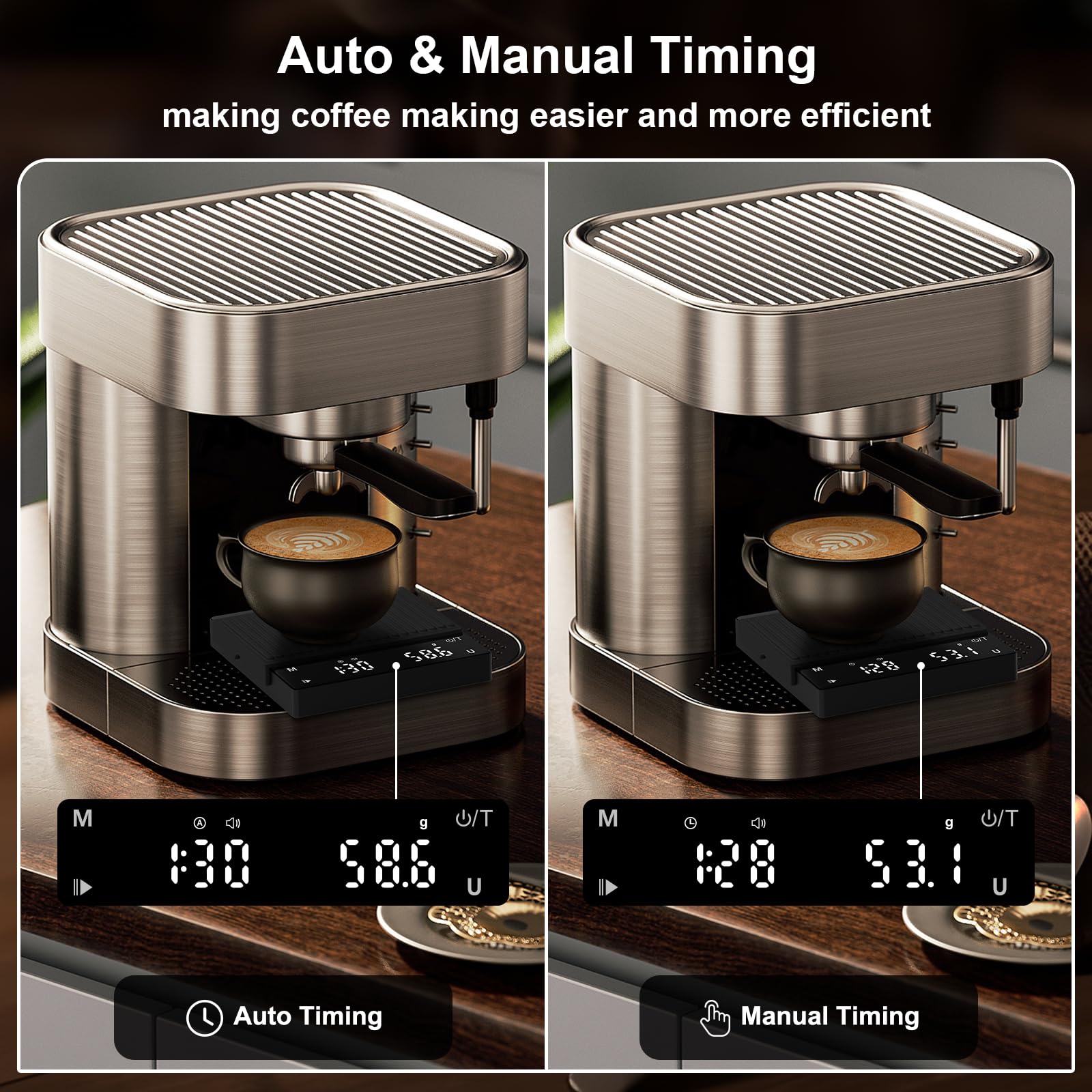 Mini báscula de café recargable, báscula de café con temporizador, escala precisa de 4.4 lbs/0.00 oz, temporizador automático/manual, mini báscula de cocina digital portátil para café por 3