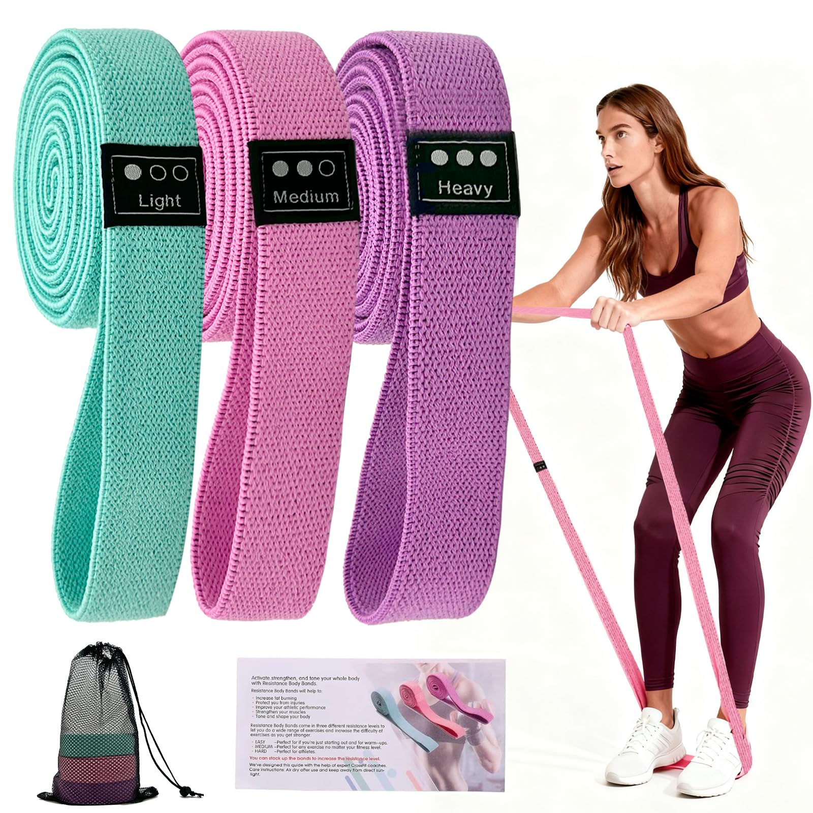Fabric Resistance Bands Set for Working Out, 3-Level Workout Bands 18-70lb, Long Resistance Bands for Women and Men | Elastic Bands for Exercise Bands, for Home Gym Workout, Yoga, Pilates-image-40