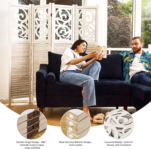 Miniatura 10 de Divisor de habitación de madera tallada para interiores, plegable, portátil, pantalla de división para casa, oficina, jardín, terraza, 4 paneles, 67