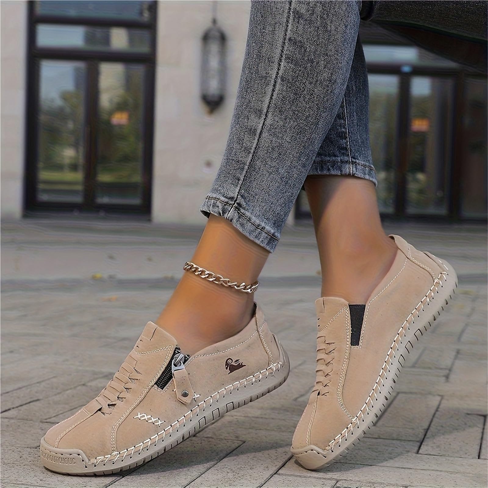 Mocassini Slip-on Ortopedici in Pelle Fatti A Mano da Donna | Scarpe Da Ginnastica In Pelle Con Cerniera Laterale Scarpe Da Ginnastica Morbide Per L'Outdoor E La Guida