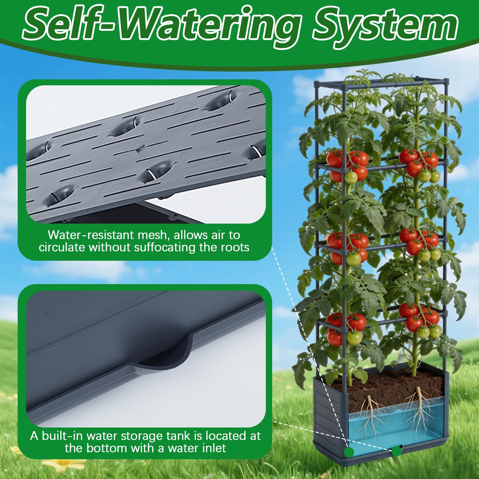 BRGD Paquete de 2 Jardineras Elevadas con Enrejado, 4 Niveles Torre de Cultivo para el Cultivo de Tomates, Pepinos, Frijoles, Rosales y Petunias