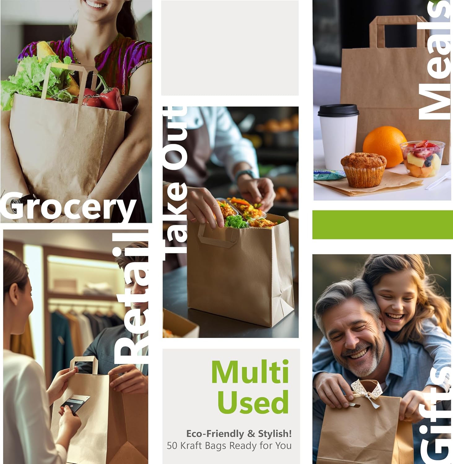 Paper Bag Model Key West of 200 Brown Kraft with Flat Handles – 10 1/4 x 6 11/16 x 11 Inches –Durable, and Perfect for Retail, Grocery, Takeout,Gifts, and Food Packaging