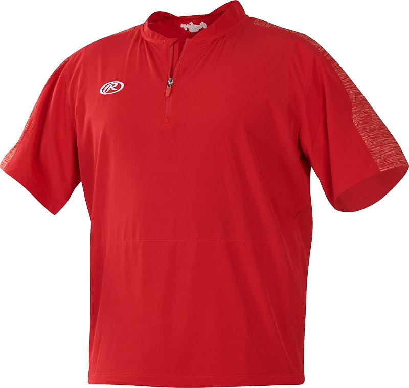 Rawlings Launch Short Sleeve Youth Boy's Cage Batting Practice Jacket, Scarlet, Large