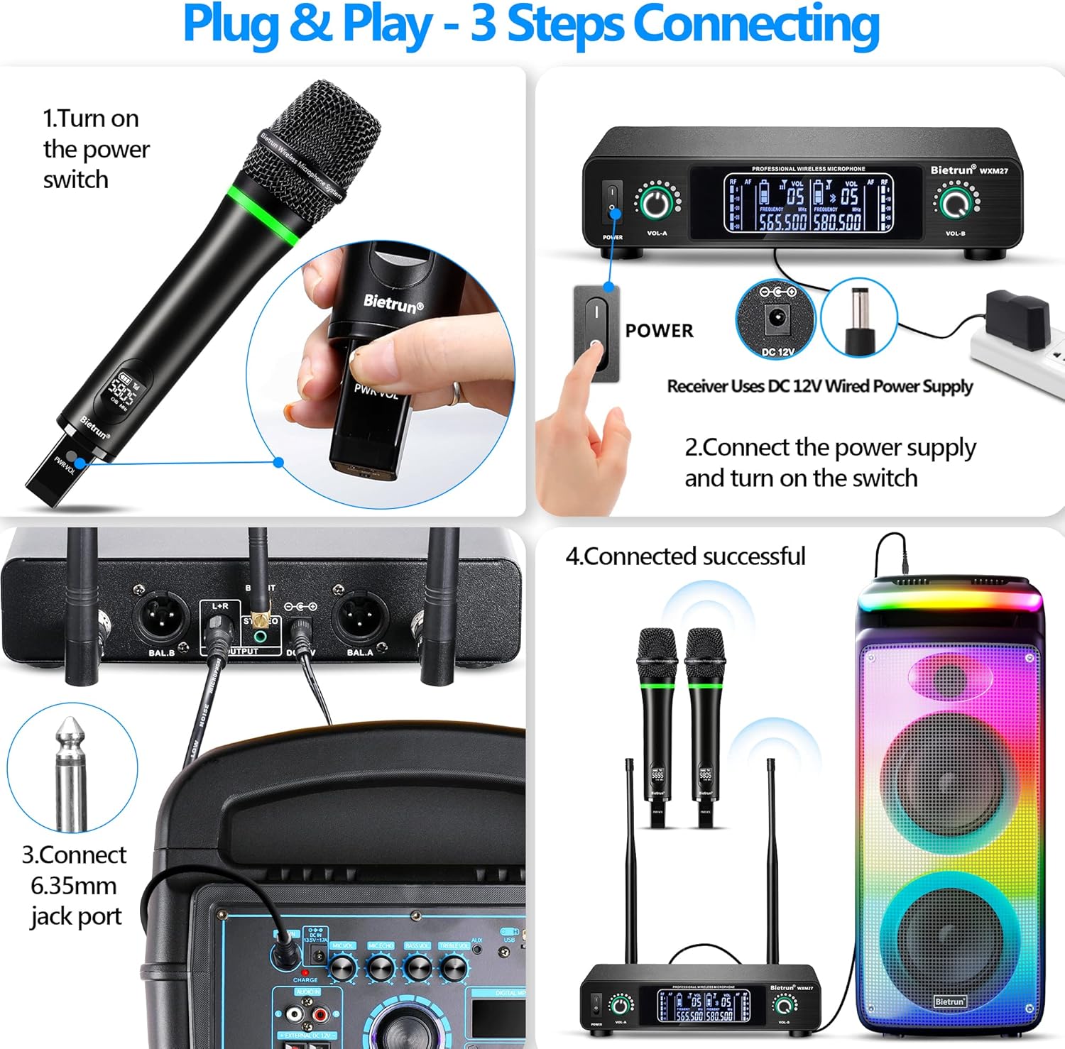 Rechargeable Wireless Microphone System,Singing Karaoke Dual Metal Cordless Dynamic Wireless Mics with Bluetooth,Handheld Microfonos Inalambricos for TV,Mixer,PA System,Speaker,DJ,Church,240 FT Range : Everything Else