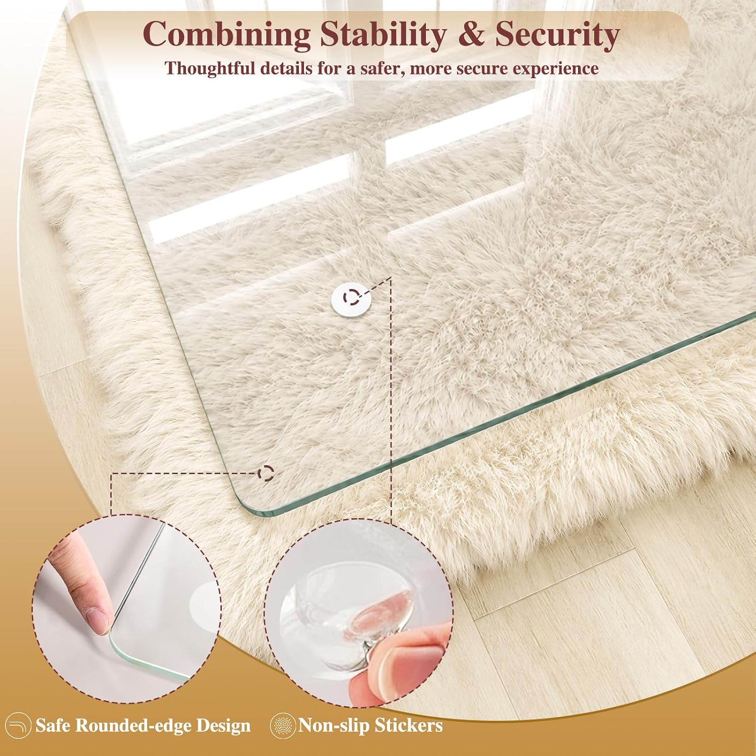 Tempered Glass Chair Mat, 46"x60" Office Chair Mat for Hardwood Floor, Clear Carpet Protector Mat for Office Chair, 4 Non‑Slip Pads, Noise-Free Gliding Shatterproof for Home Office Desk
