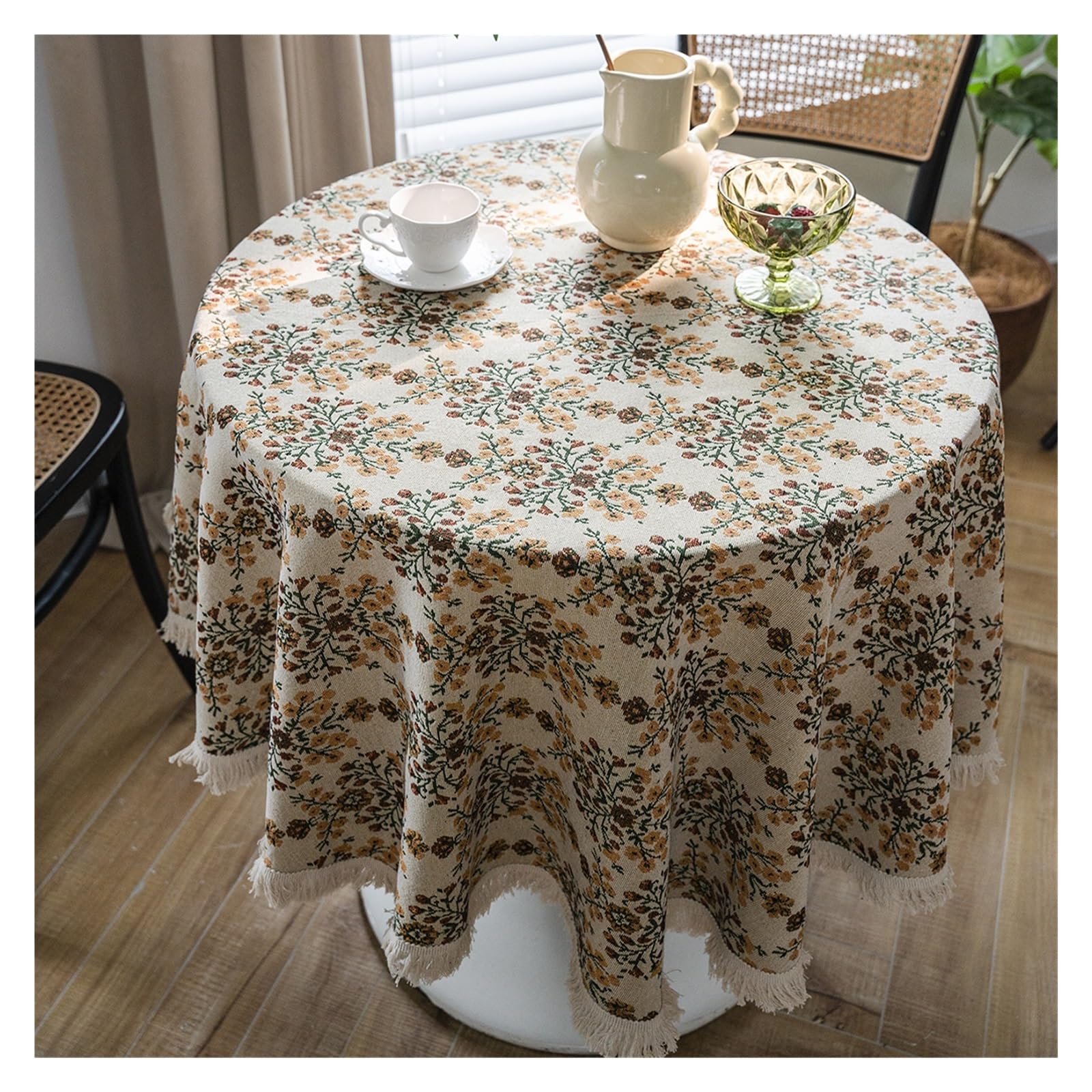 DYYEUAVT Jacquard Floral Round Thick Tablecloth(150cm)