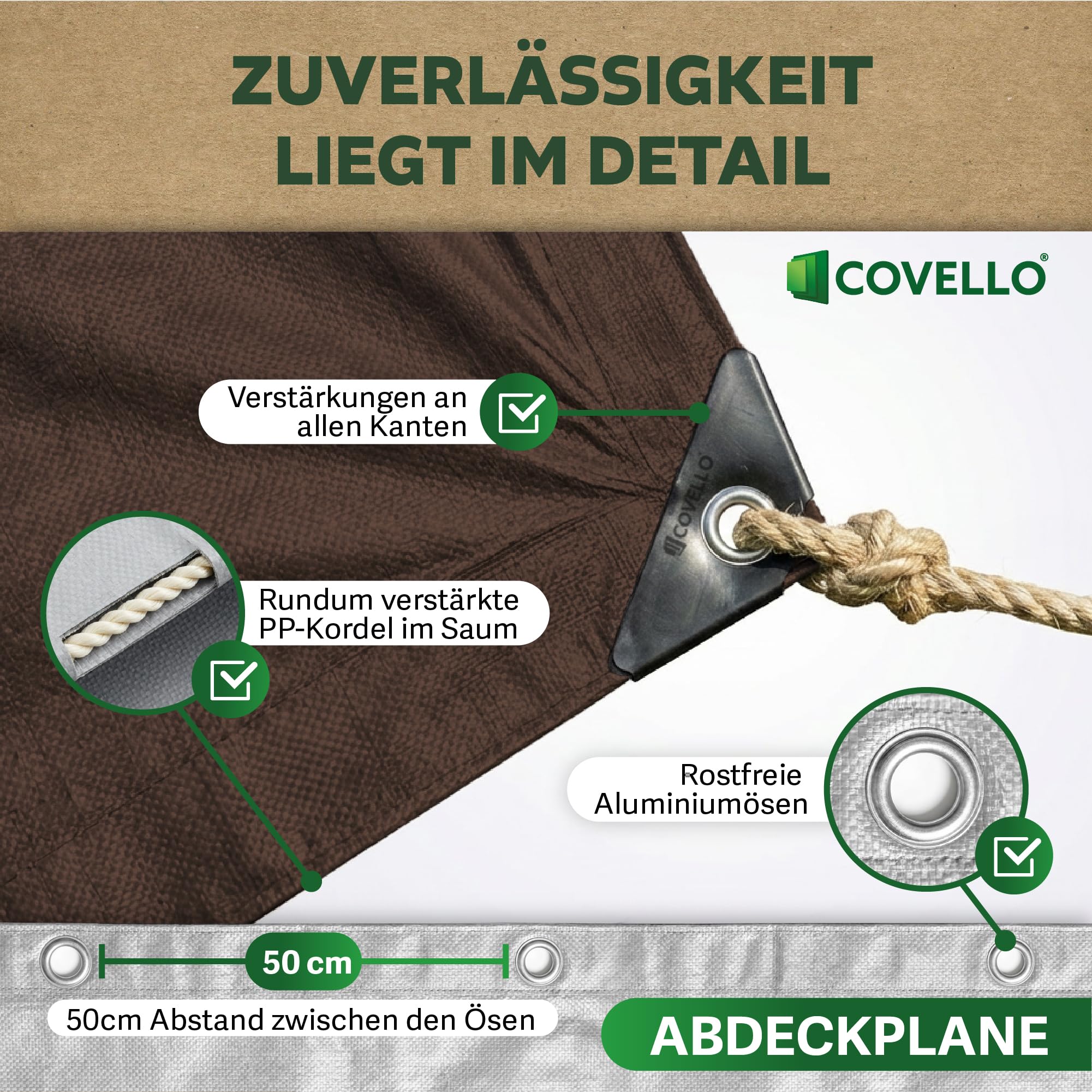 Covello Telo impermeabile esterno 180g/m² Professional Line | Telo occhiellato 8m x 3m | Telo impermeabile | Resistente ai Raggi UV Agli Strappi | Telone multifunzionale per la protezione
