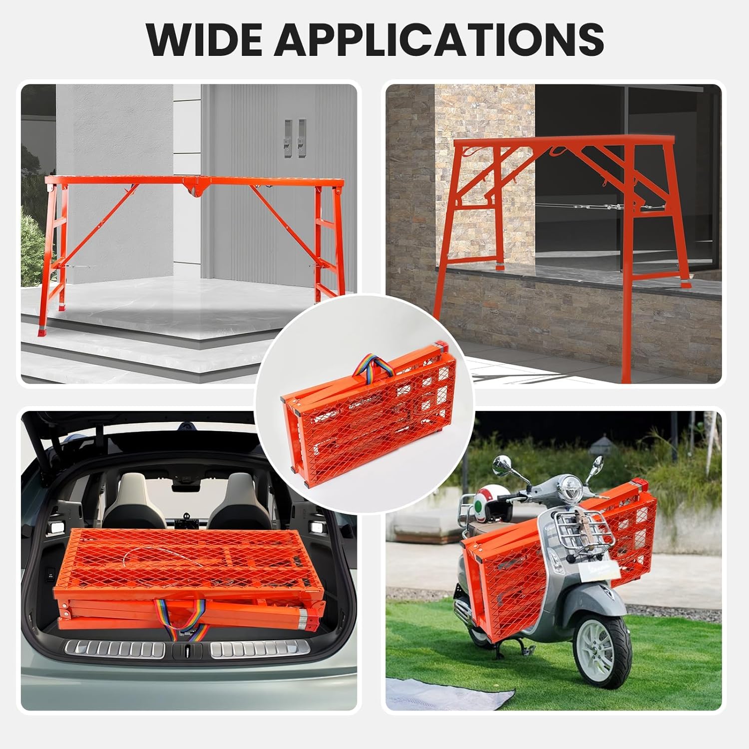 Foldable Scaffolding Platform, 70.8x15.2x36.2-62 Inch Portable Work Platform, 770 Lbs Capacity, Adjustable Height Industrial Step Ladders, Ideal for Painting, Wiring and Home Decor, Red