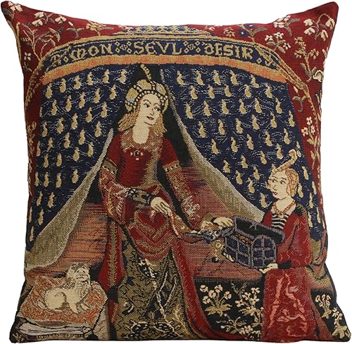 Miniatura 8 de Charlotte Home Furnishings - Funda de almohada para sofá de 16 x 16 pulgadas, funda de almohada decorativa roja Dama y Unicornio, tapiz medieval