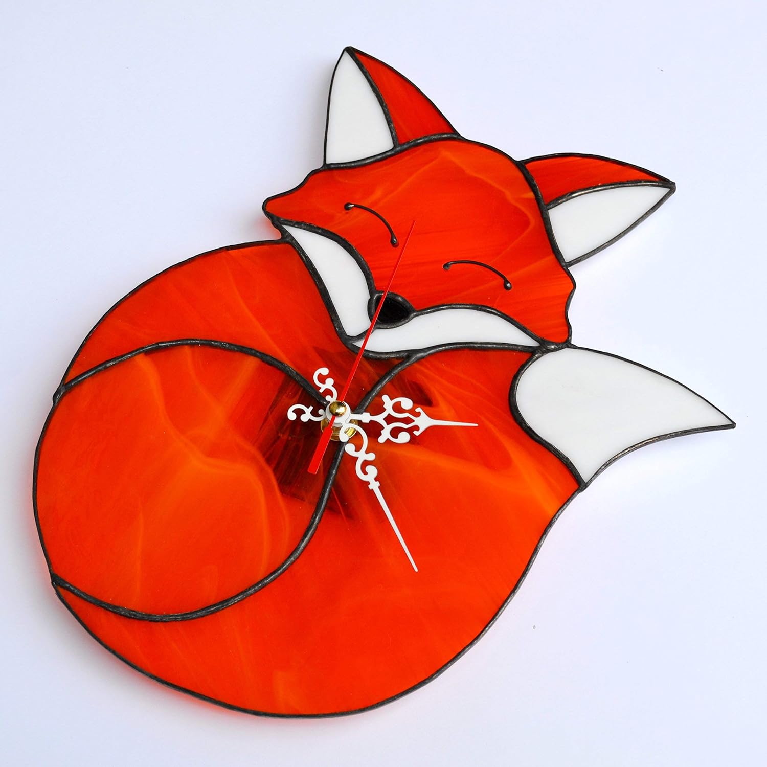 Woodland Red Fox Wall Clock 10 Inch – Unique Art Stained Glass Home Decor for Living Room Nursery