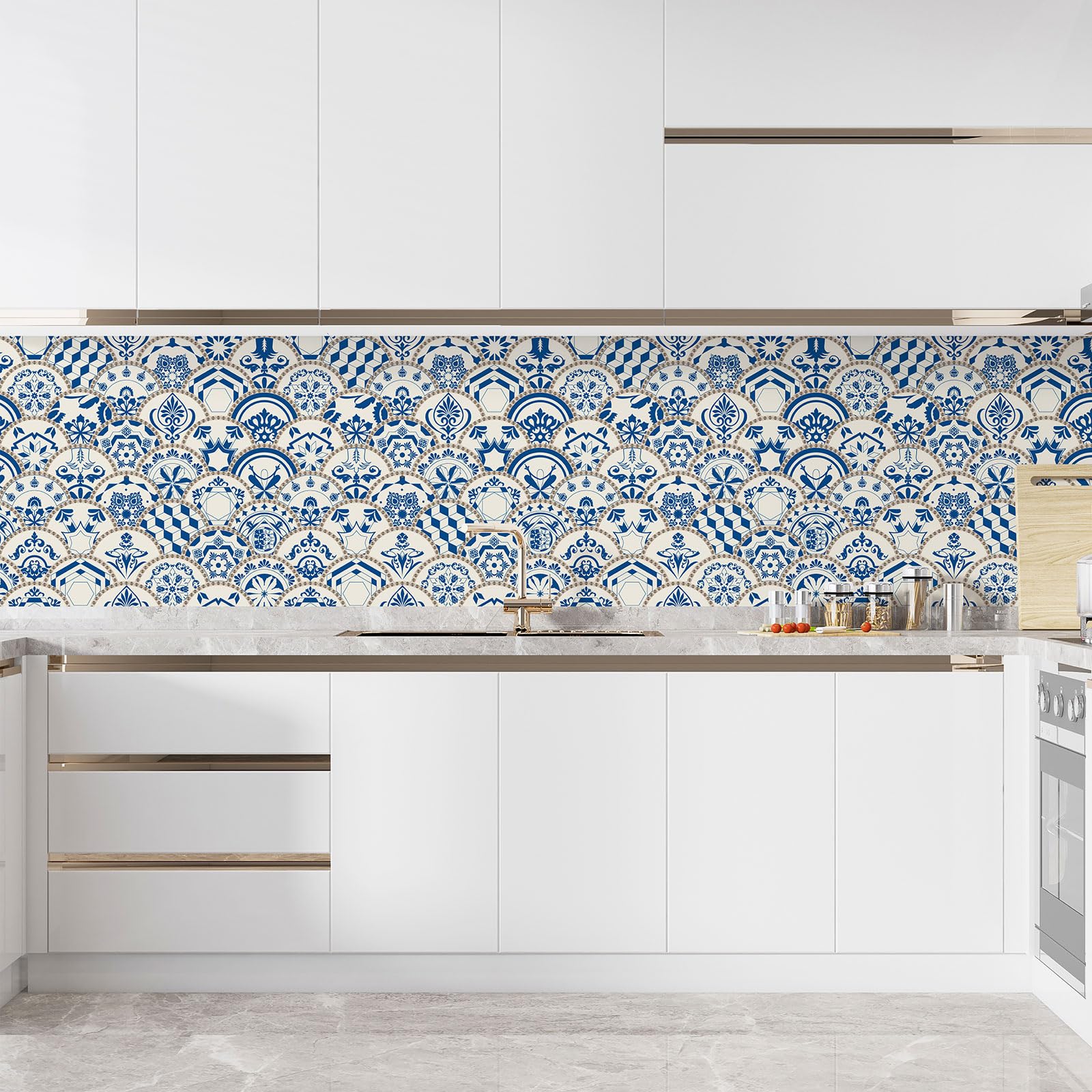 Lumalea Adesivo per cucina, effetto piastrelle di cemento, 3617689963433, adesivo + protezione lucida, 90 x 90 cm