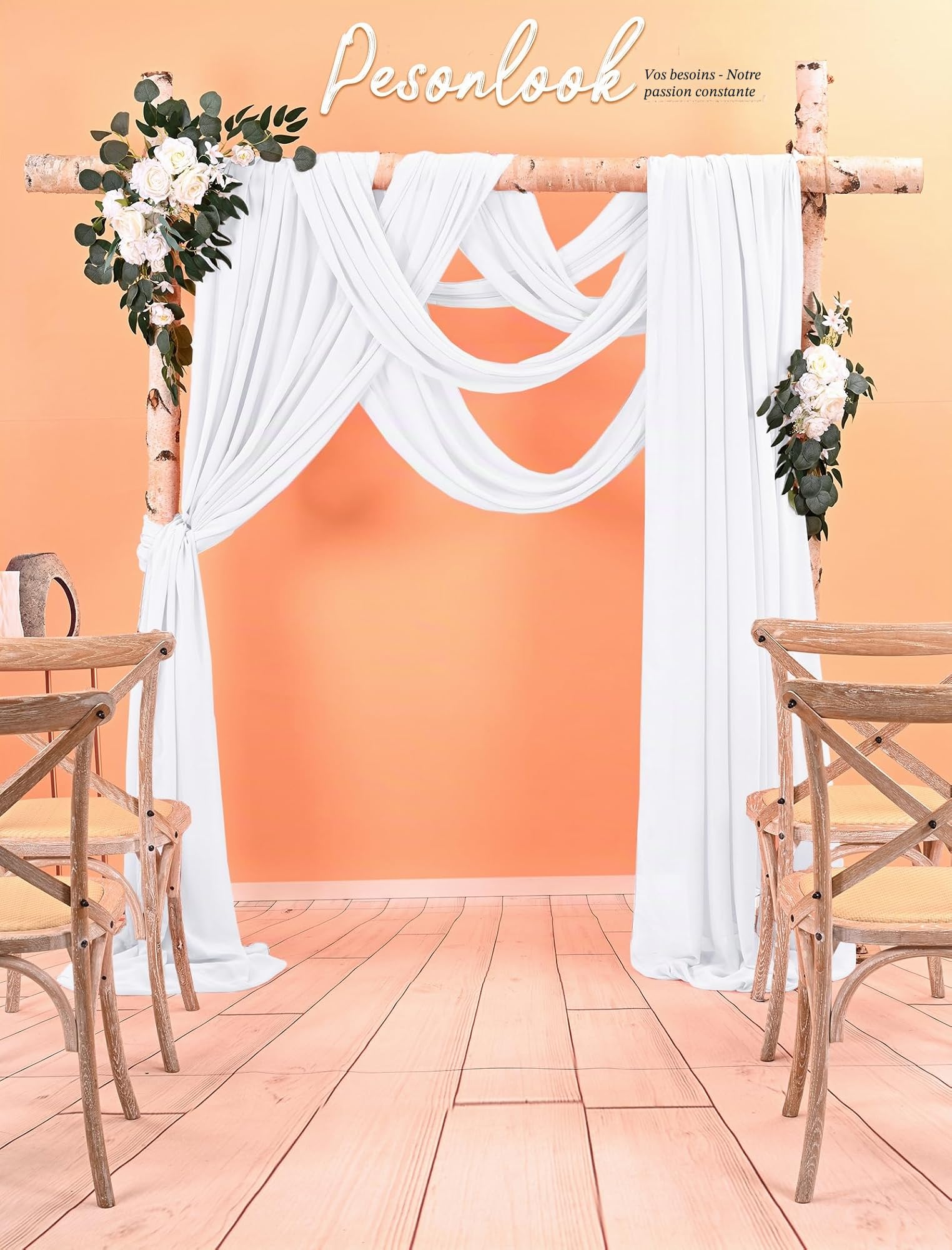 Lot de 4 panneaux de tissu drapé pour arche de mariage, 73 cm x 6,1 m, blanc pour arche de mariage, décoration de cérémonie, arche de scène, église, fête, décoration de plafond
