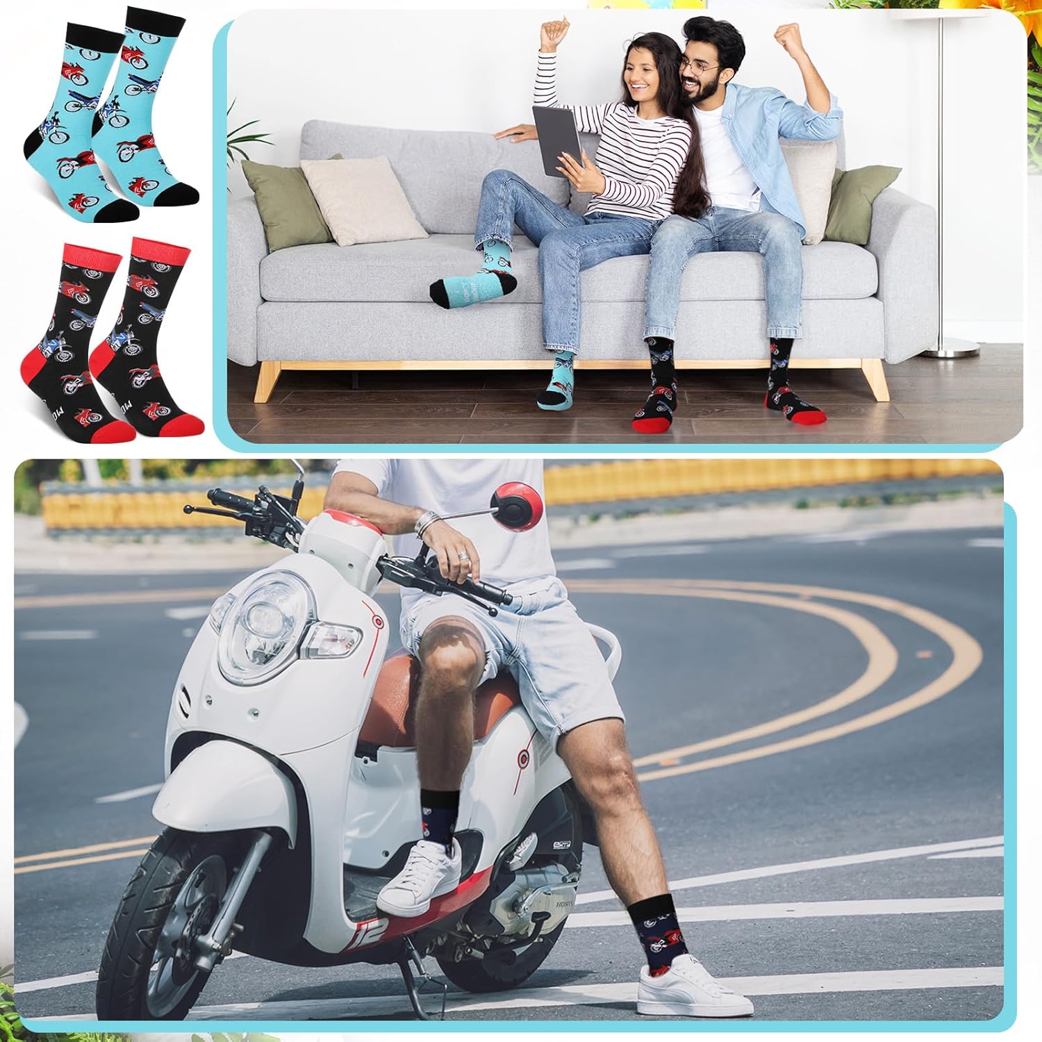 Suhine 4 Pairs Funny Motorcycle Gifts for Men Novelty Motorcycles Socks I Don't Snore I Dream I'm a Motorcycle Crew Socks for Motorcycles Accessories Dirt Bike Riders Motorbike Lover Christmas Gifts - Image 4