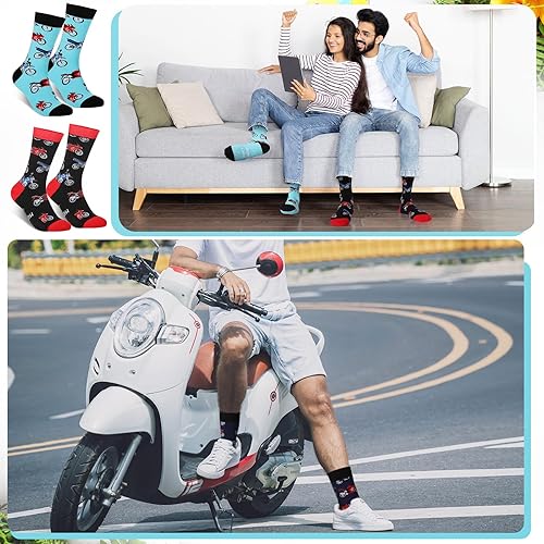 Miniatura 4 de Suhine 4 pares de calcetines divertidos para amantes de la motocicleta, con texto en inglés "I Don't Snore I Dream I'm a Motorcycle Crew Motorbike