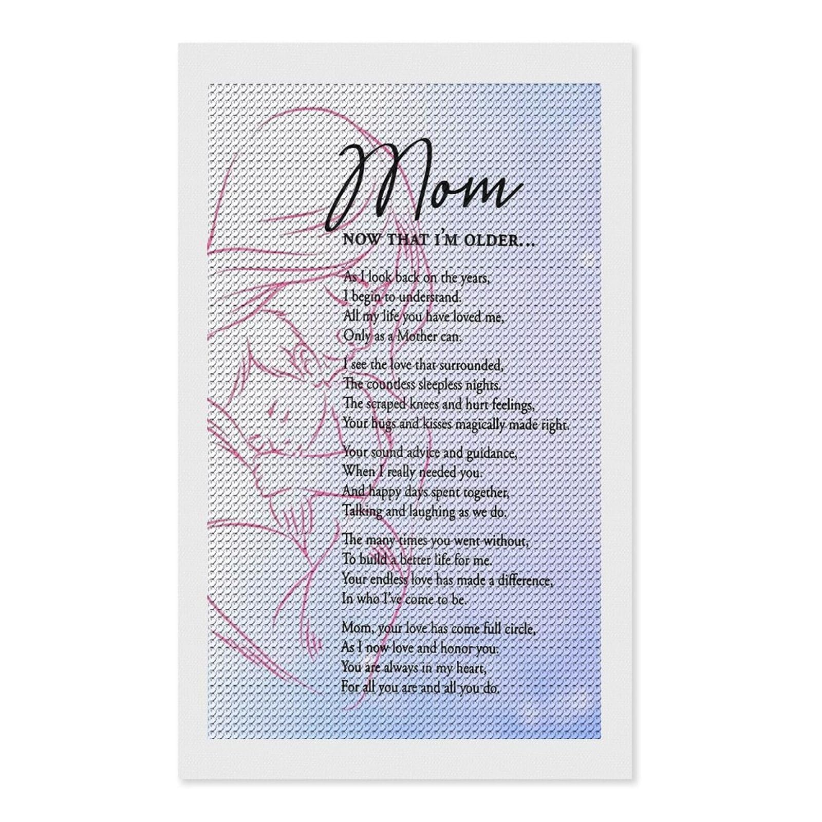 Junmoney Mom Now that Im Older Diamond Painting Kit 12"x20", Thoughtful Handmade Gift, for Creative Relaxation, Printed Canvas, Cosy Home Accent