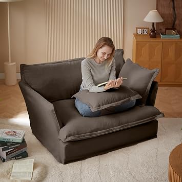 Modern Loveseat Sofa Chair, Comfy Cloud Sofa Couch, 50.4 Oversized Accent Chair Deep Seat Sofa, Loveseat Couch for Small Spaces Living Room Apartment Office Study Cafe (Brown)