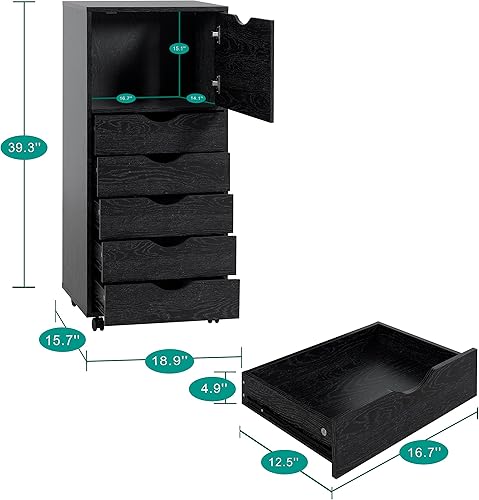 Miniatura 46 de Naomi Home Cómoda de 5 cajones para dormitorio, alta y elegante, con ruedas y estantes de almacenamiento, pequeña para guardarropa, para maquillaje,