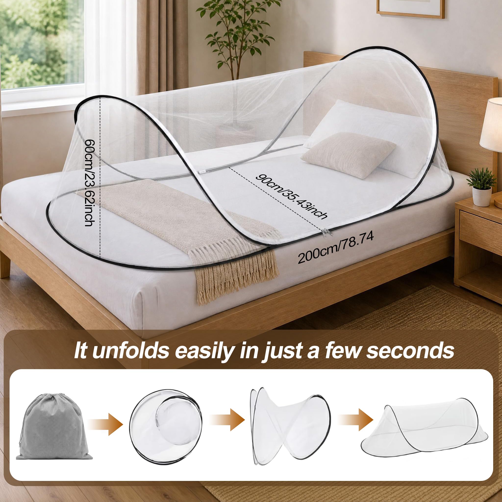 YADODO Moskitonetz Bett Reise Faltbar Pop up Mückennetz Bett 90X 200x 60cm Mücken Mosquito Netz Bett Reise Moskitozelt Mückenzelt Outdoor Camping Moskitonetz Zelt mit Boden für Bett Camping