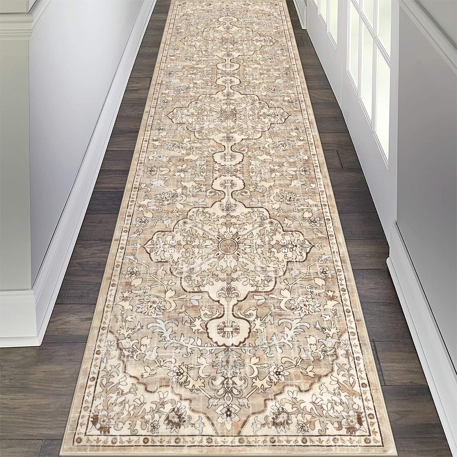 Pauwer Boho Hallway Runner Rug 2x8 Washable Entryway Area Rugs Non Slip Farmhouse Vintage Floor Mat Carpet Runner for Hallways Laundry Room Kitchen Bathroom Bedroom