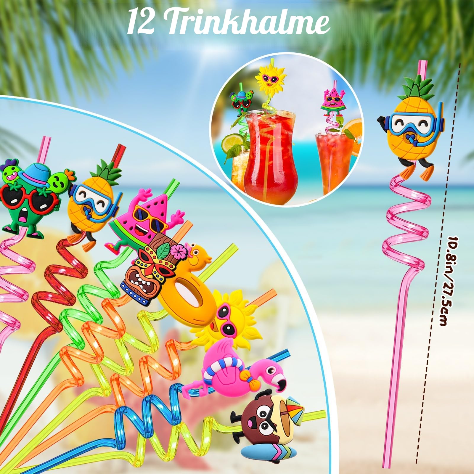 Pool Sommer Mitgebsel Kindergeburtstag Gastgeschenke Mädchen mit Wiederverwendbare Strohhalm Silikon Armbänder Geschenktüten Schlüsselanhänger Aufkleber Hawaii Party Deko Spielzeug Kinder Give Aways