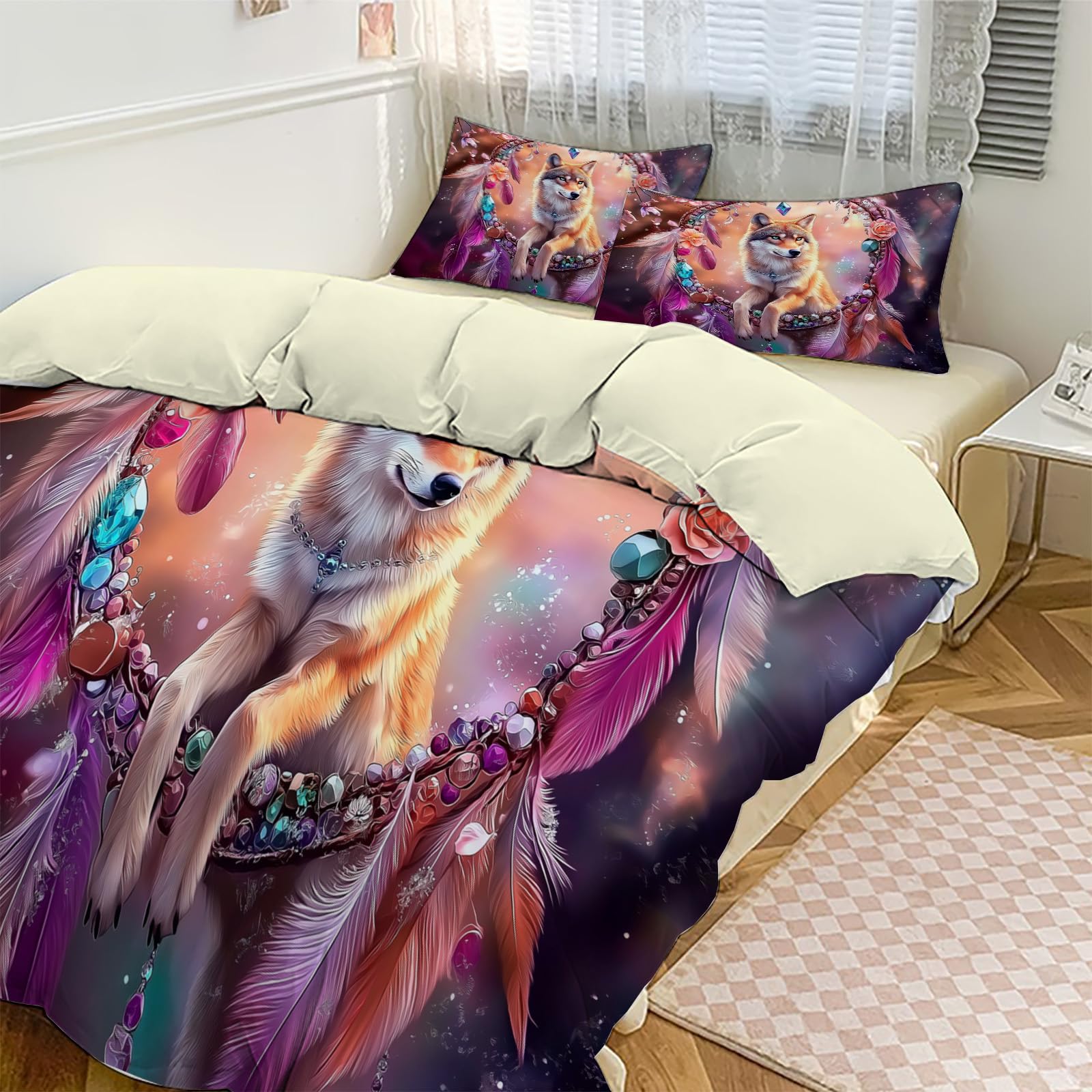 Housse de couette loup 200x200 pour une chambre style bohème et nature sauvage