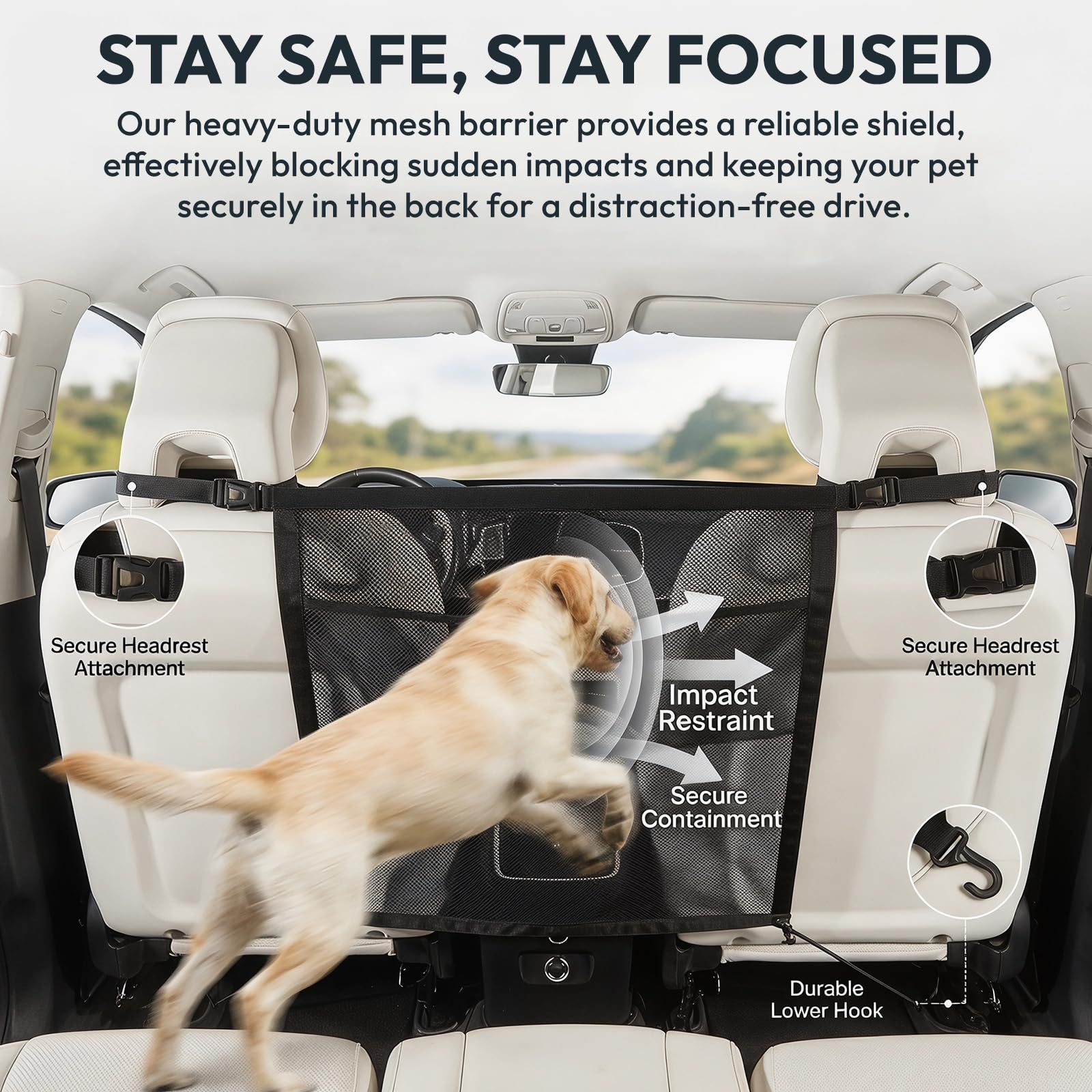 Hundegitter Auto Mit Aufbewahrungstaschen, Trennnetz Hund - Hundenetz für Vordersitz, Auto-Netz-Organizer, Universal Rücksitzsperre, Hundebarriere, Hunde-Autotrenner für LKW, SUV und Limousinen