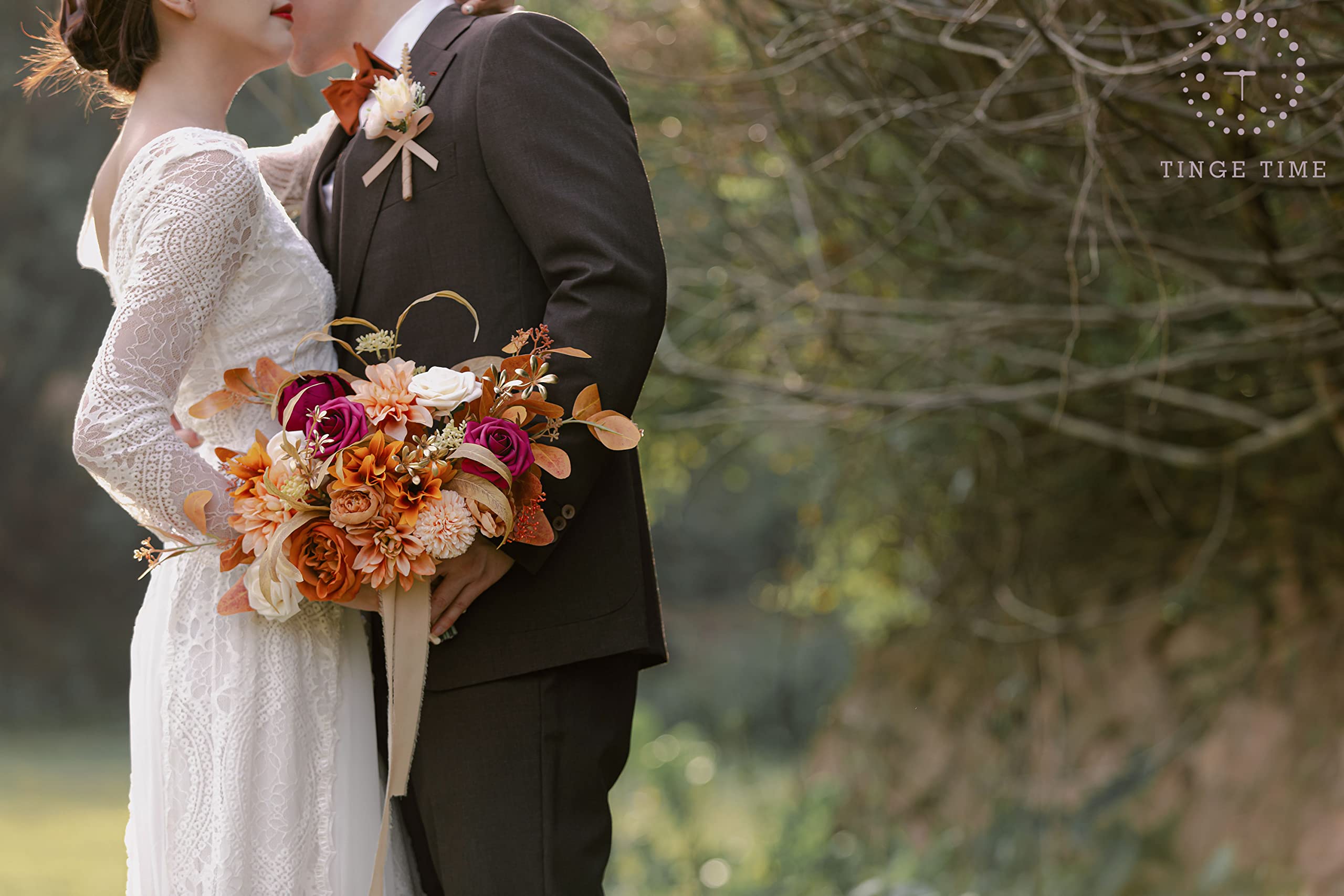 Amazon｜TINGE TIME 11インチ 人工ブライダルブーケ カスケード